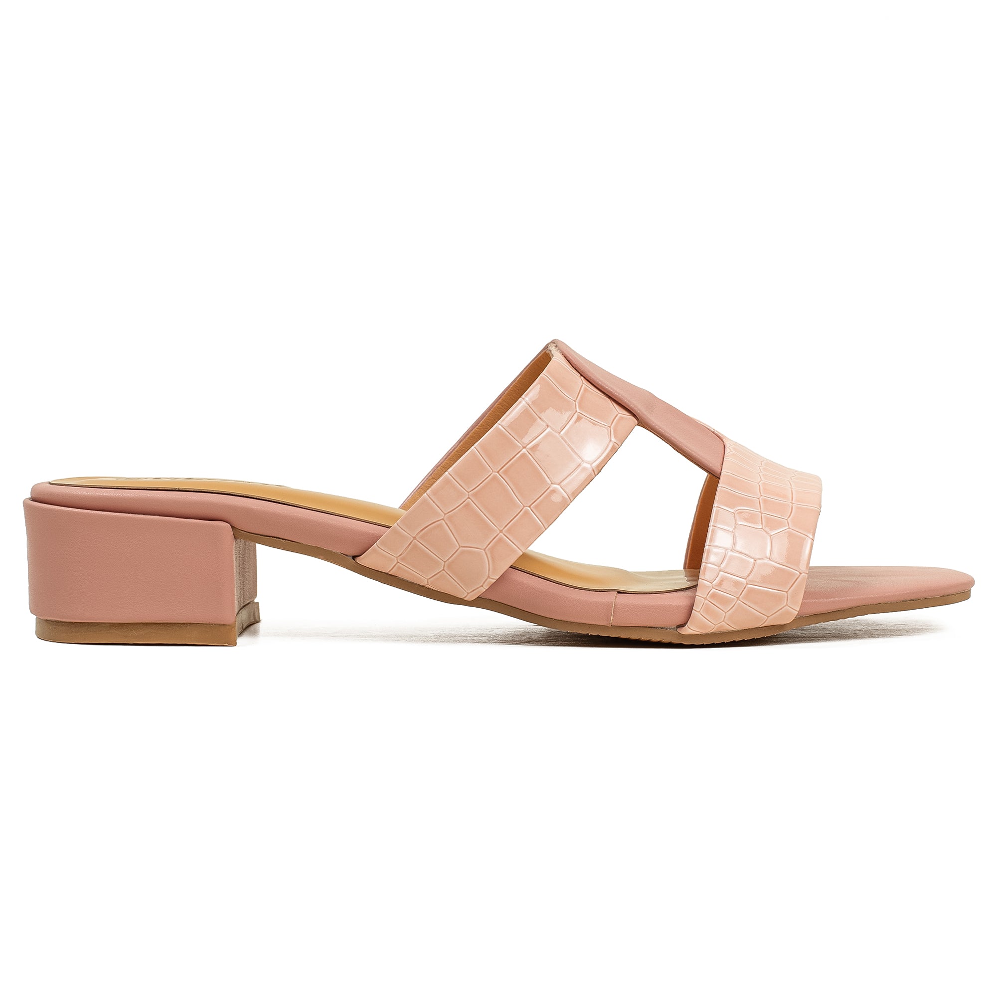 Vibrant Ladies Block Heel Sandal – Elegant Croc-Texture PU Upper, Cushioned Insole – Soft Pink - Vibrantbd.com