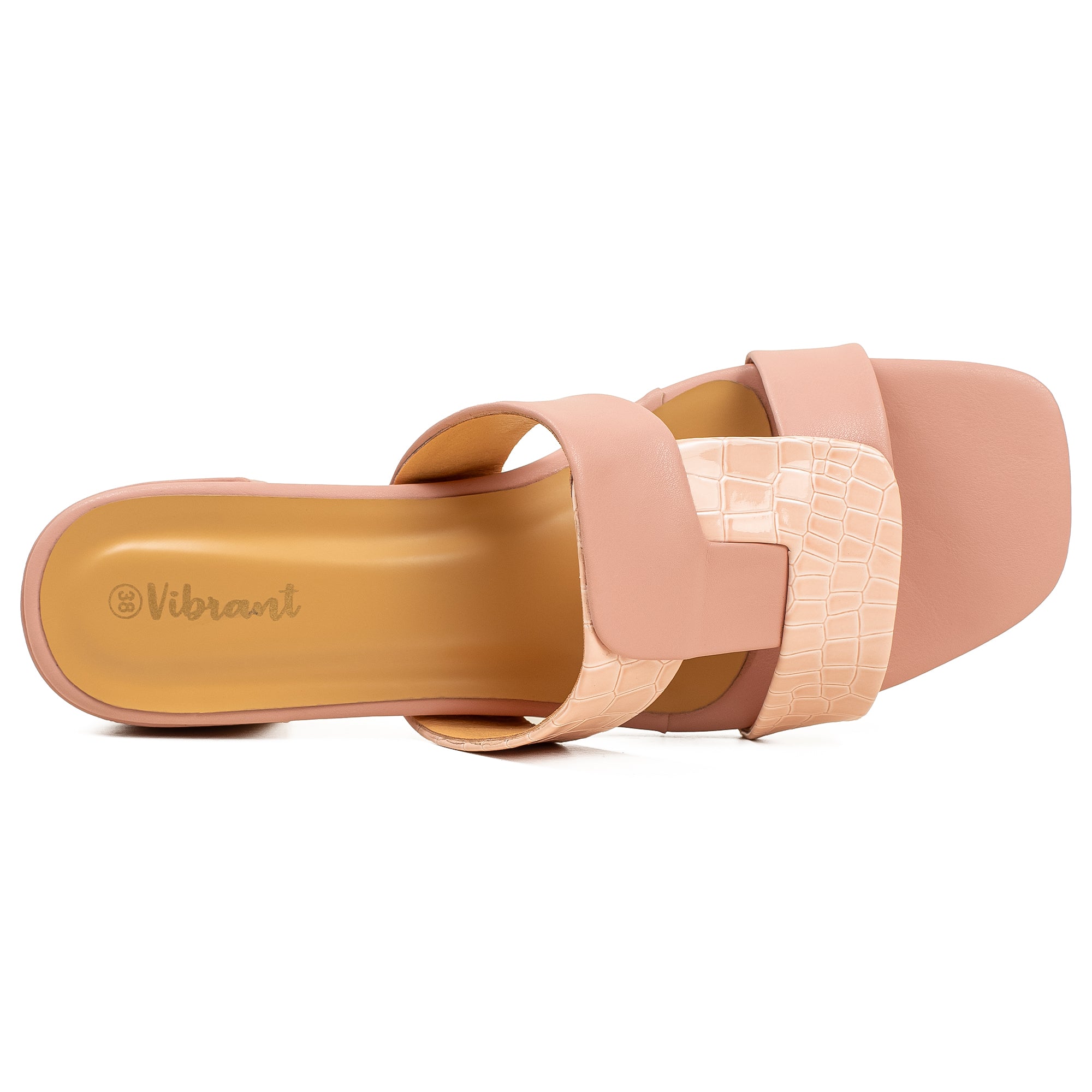 Vibrant Ladies Block Heel Sandal – Elegant Croc-Texture PU Upper, Cushioned Insole – Soft Pink - Vibrantbd.com