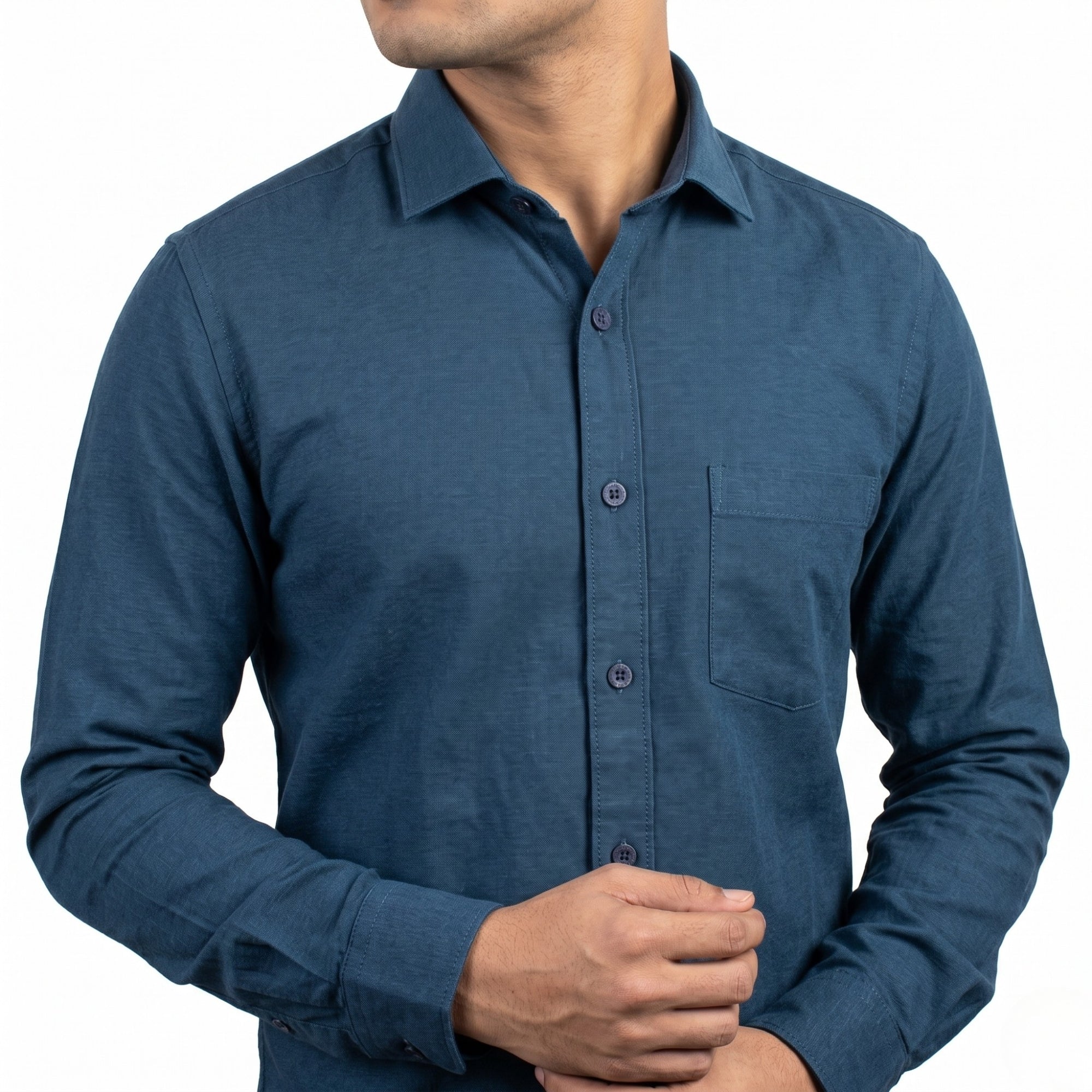 NAVY BLUE COLOR MEN FULL SLEEVE SHIRT - Vibrantbd.com