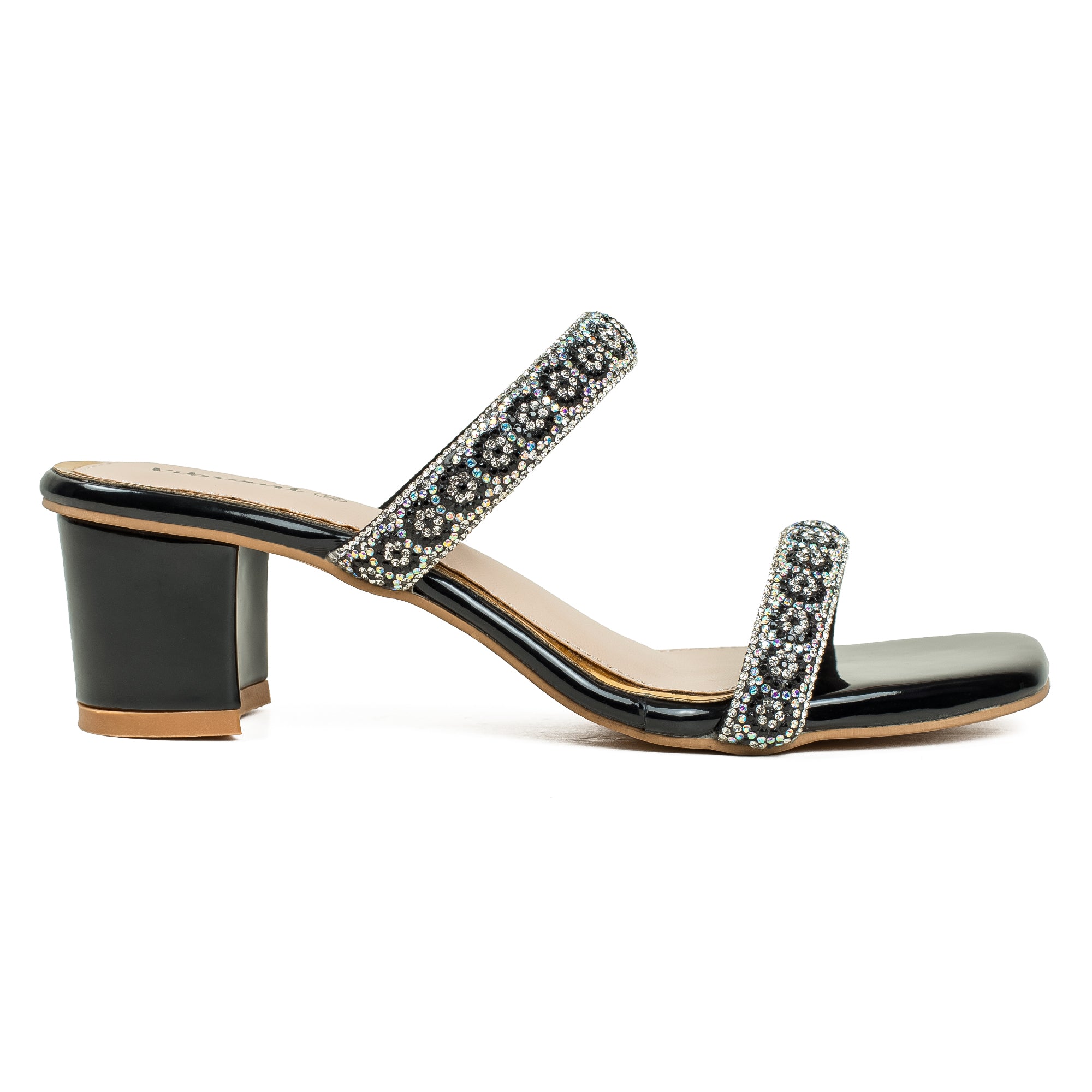 Vibrant Ladies Black Block Heel Sandal – Pearl Embellished Elegant Party Wear Heels - Vibrantbd.com