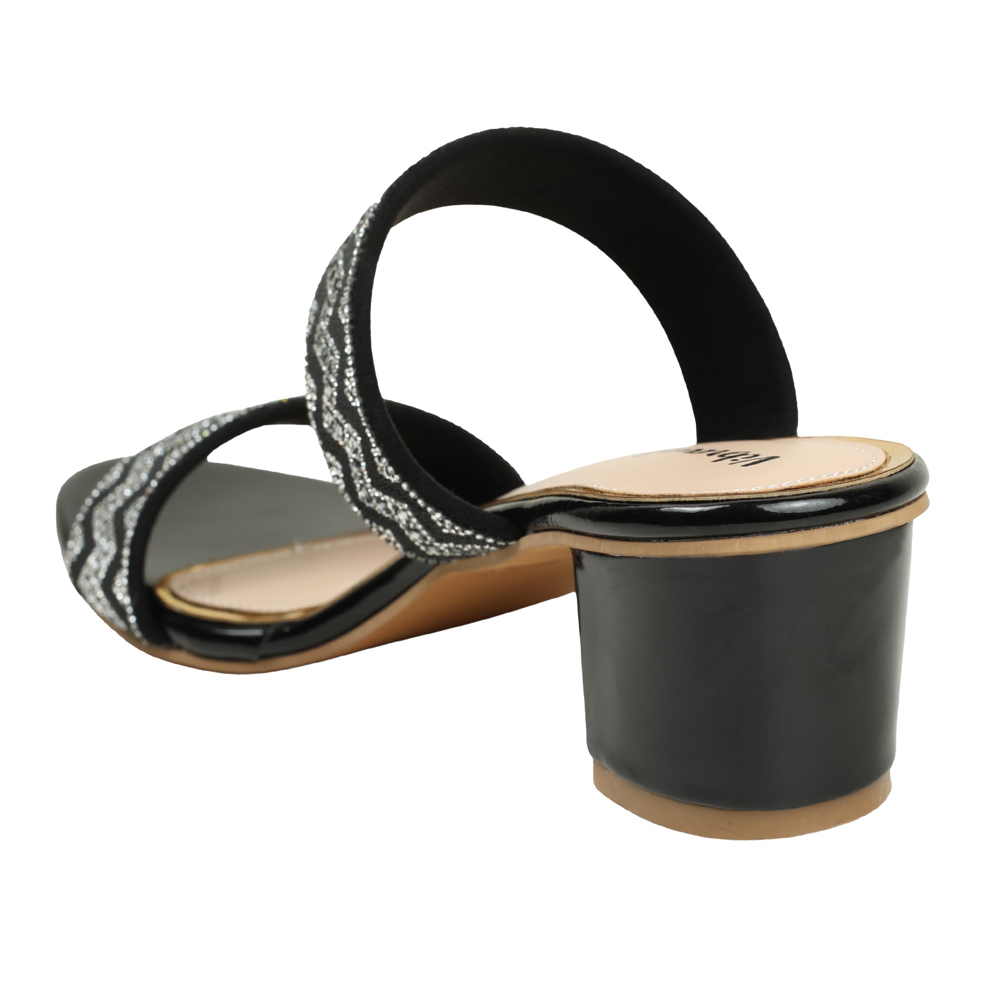 Zigzag Pattern Black Block Heel Sandal