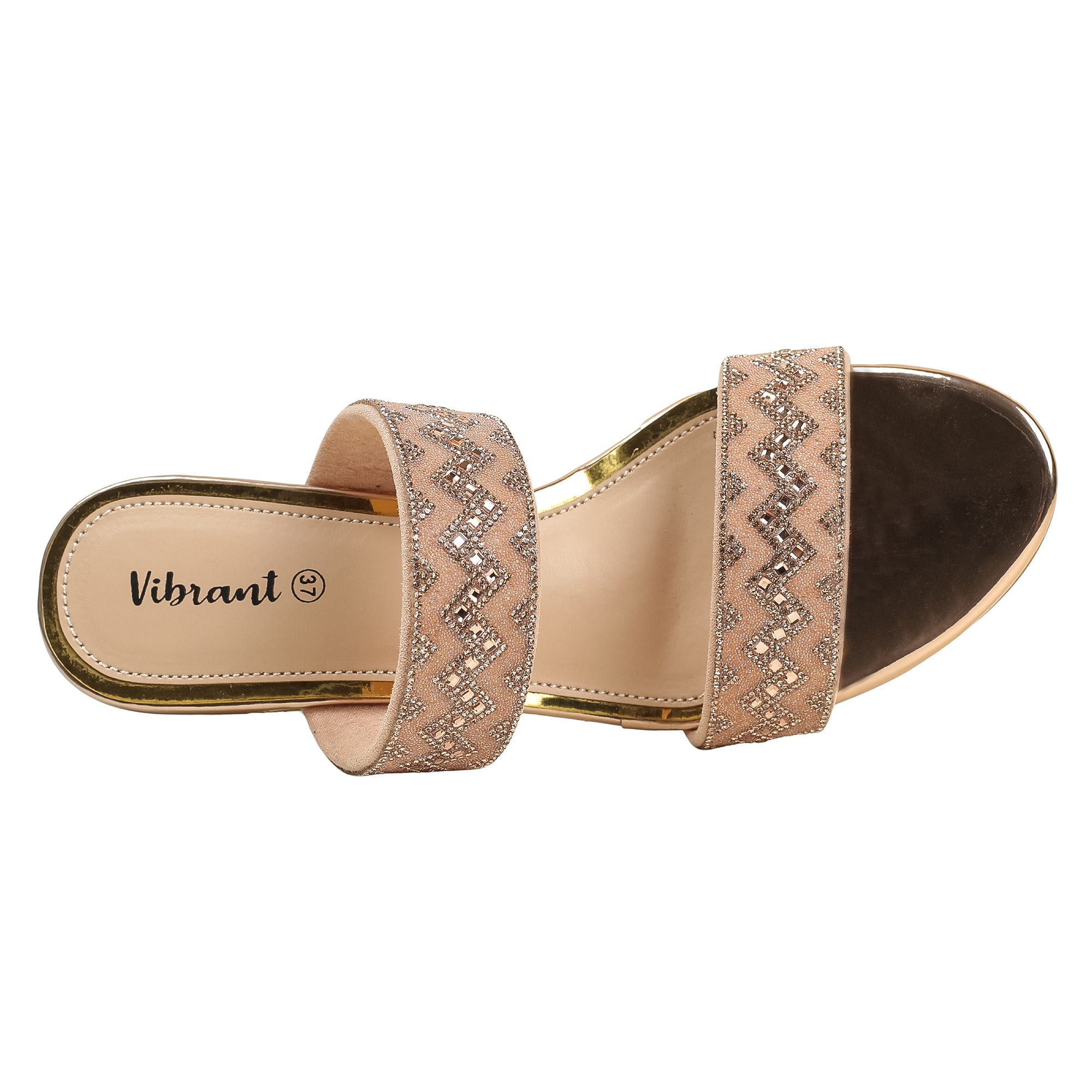 Zigzag Pattern Rose Gold Block Heel Sandal