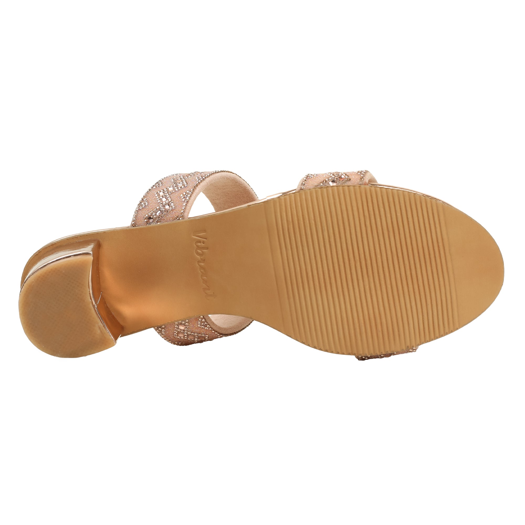 Zigzag Pattern Rose Gold Block Heel Sandal