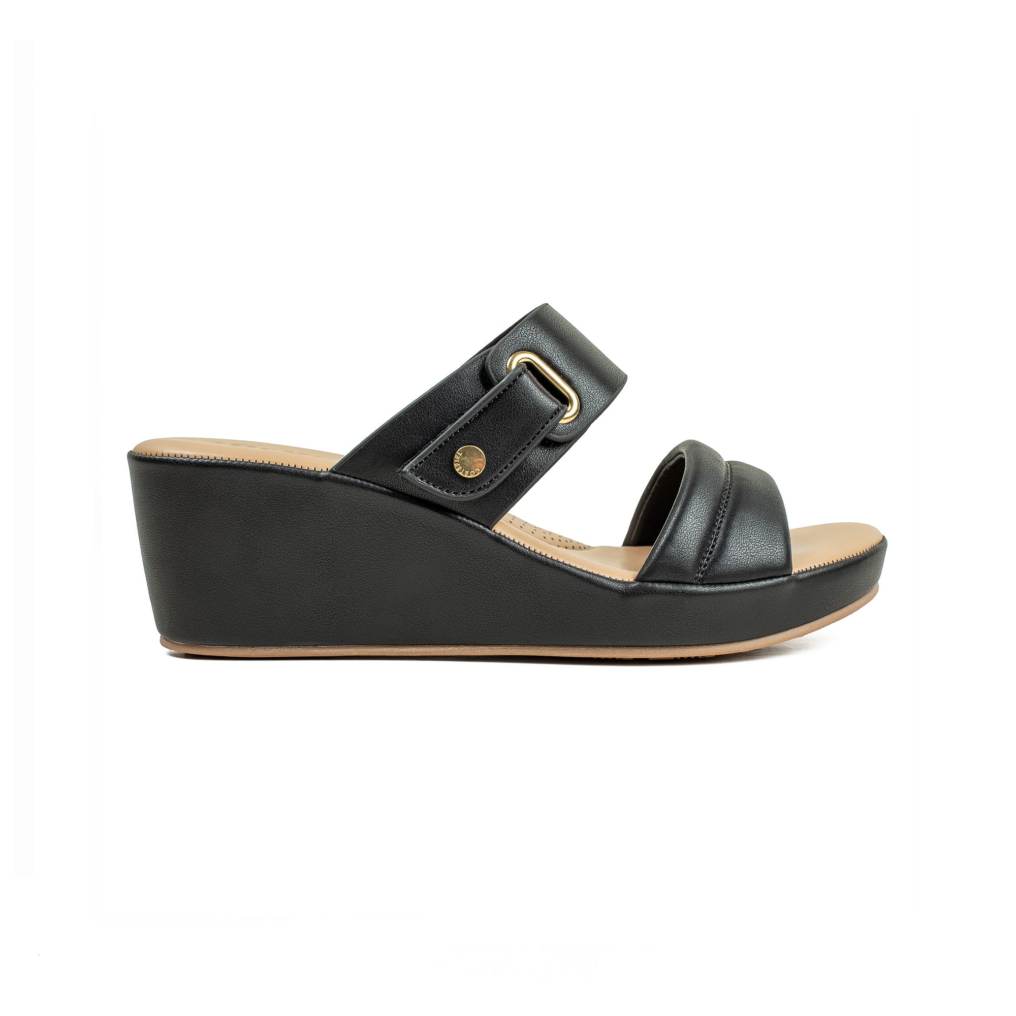 Vibrant Ladies’ Black Wedge Heel Sandal – Dr. Vi Super Comfortable Fashion Sandal with PU Leather Upper & TPR Outsole - Vibrantbd.com
