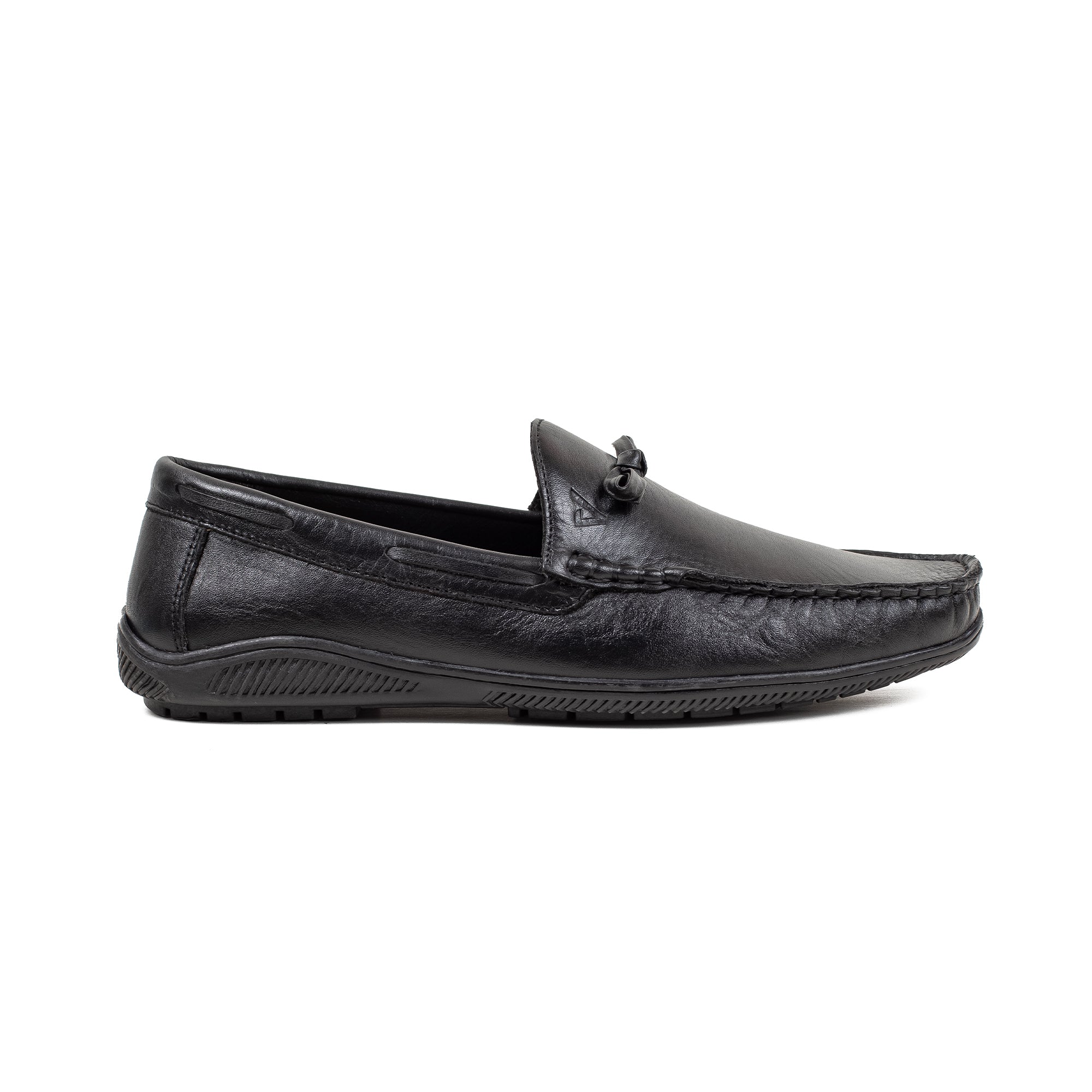 Men's Black Leather Moccasin Shoes | Vibrant® Cushioned Comfort with TPR Outsole - Vibrantbd.com