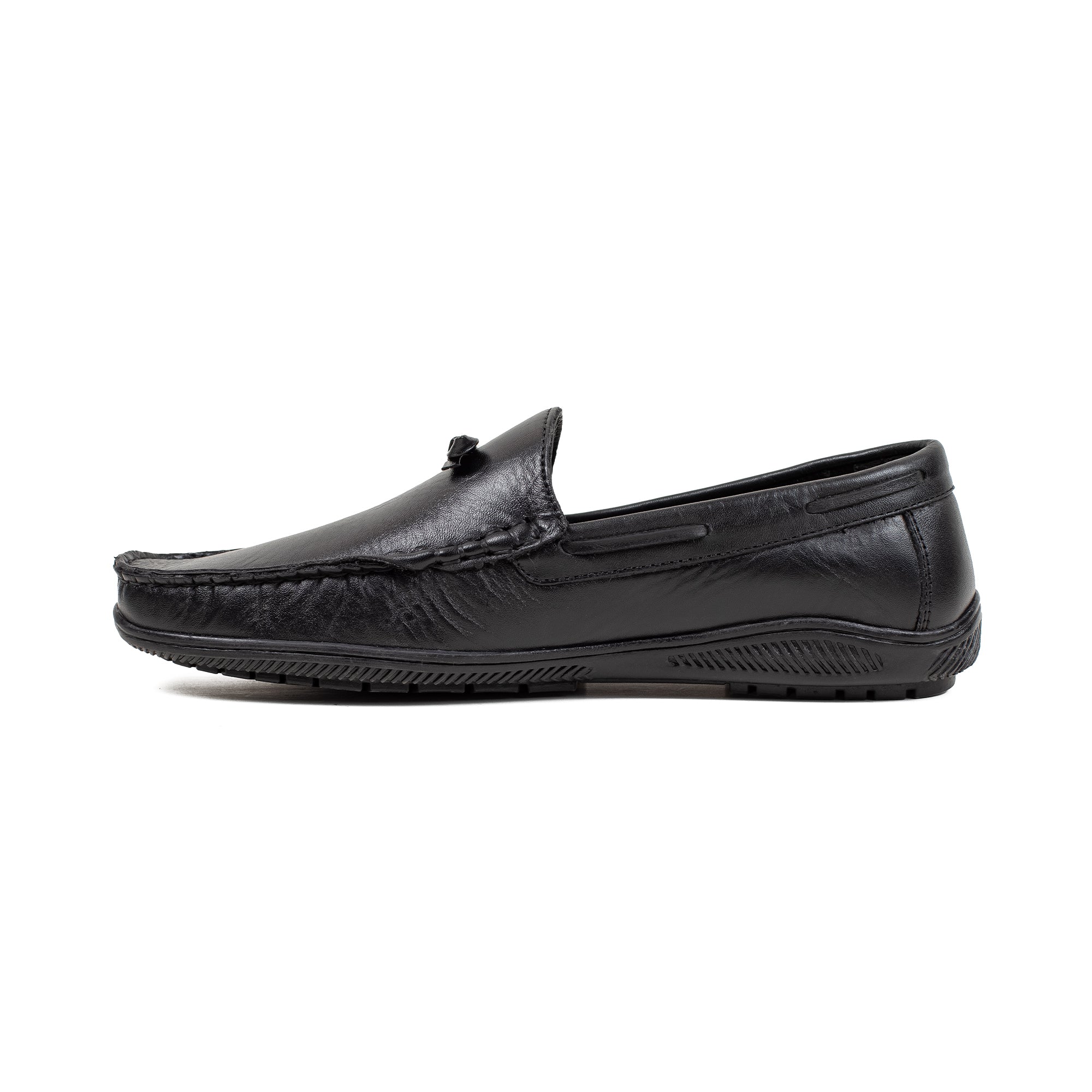 Men's Black Leather Moccasin Shoes | Vibrant® Cushioned Comfort with TPR Outsole