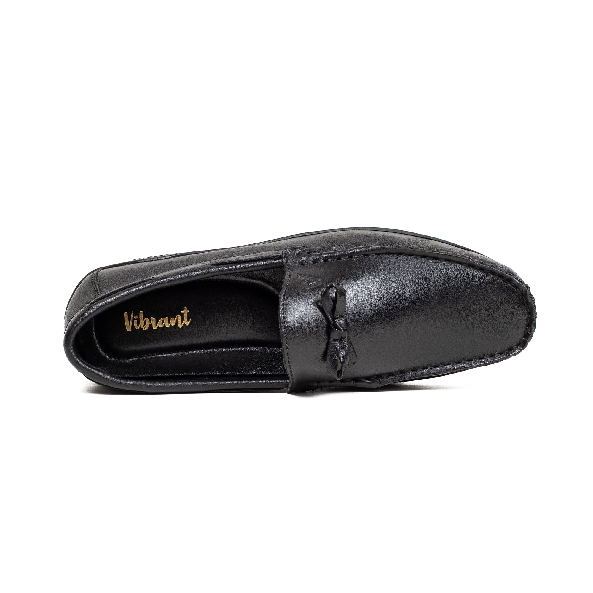 Men's Black Leather Moccasin Shoes | Vibrant® Cushioned Comfort with TPR Outsole - Vibrantbd.com