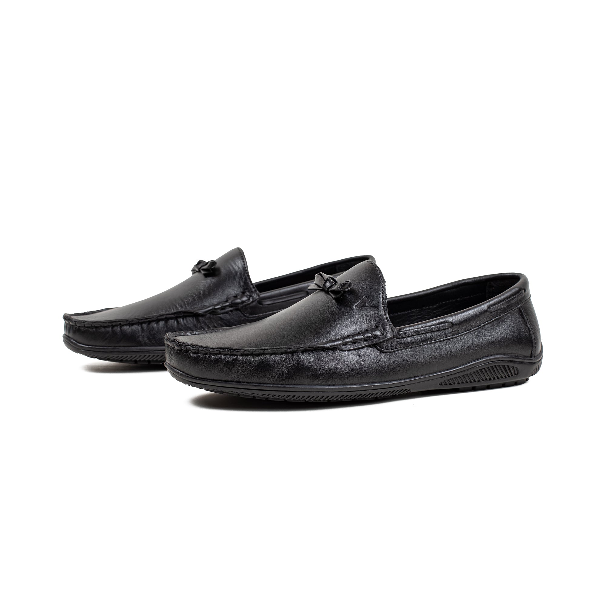 Men's Black Leather Moccasin Shoes | Vibrant® Cushioned Comfort with TPR Outsole