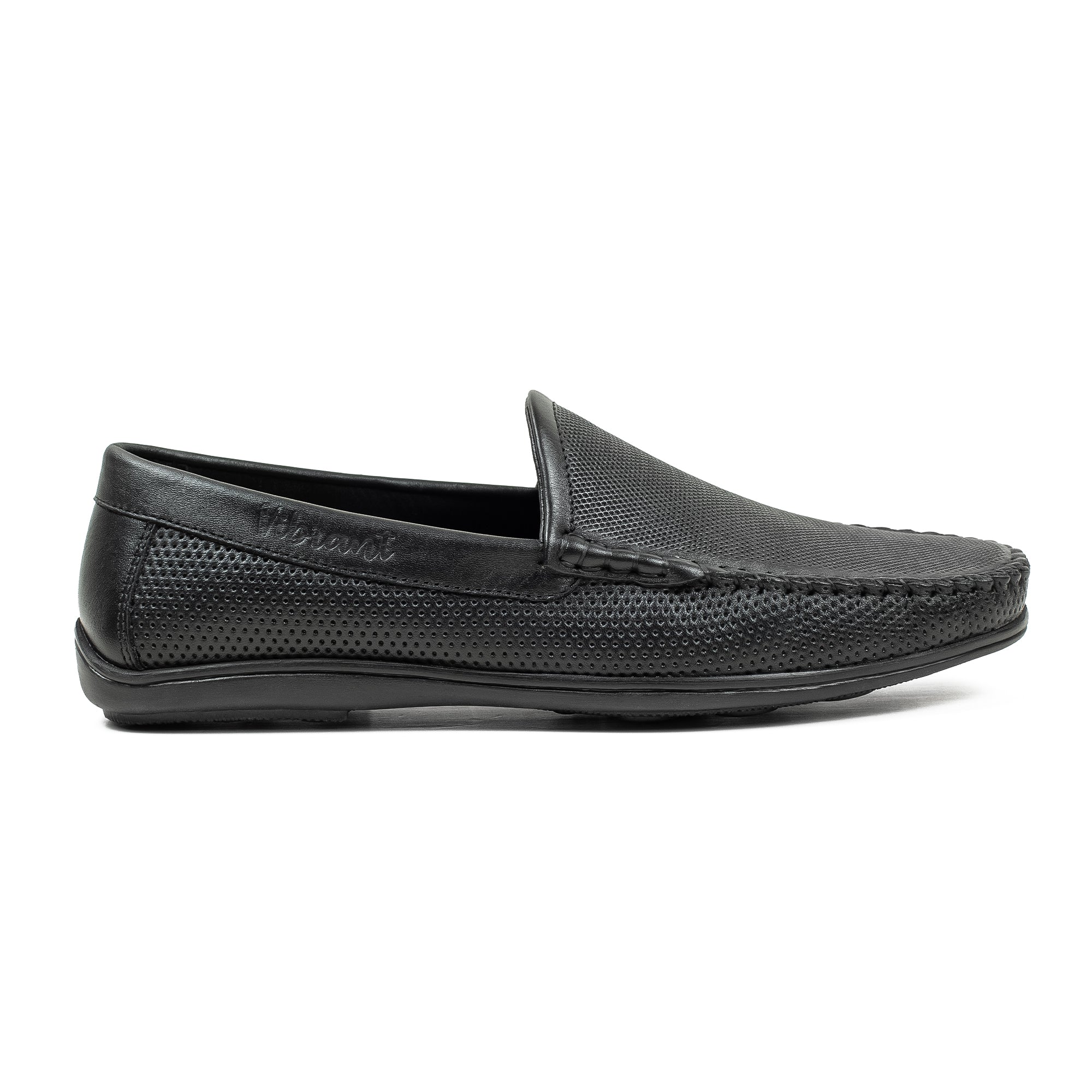 Men's Black Printed Leather Moccasin Shoes | Vibrant® Cushioned Comfort with TPR Outsole - Vibrantbd.com