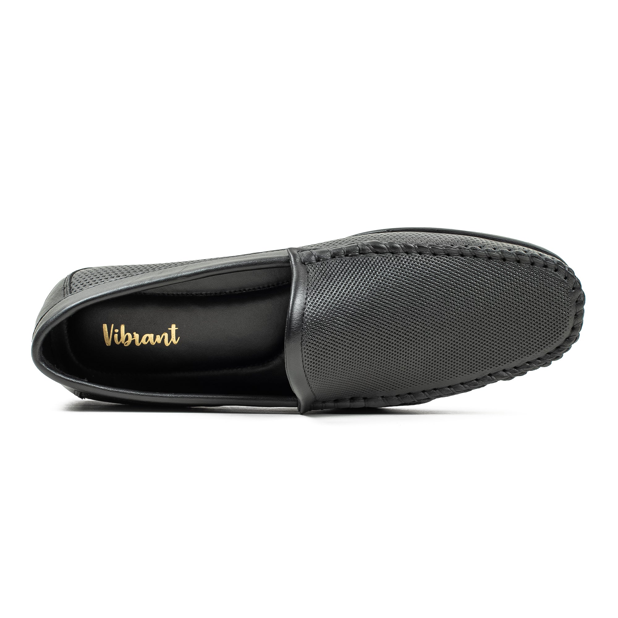 Men's Black Printed Leather Moccasin Shoes | Vibrant® Cushioned Comfort with TPR Outsole - Vibrantbd.com