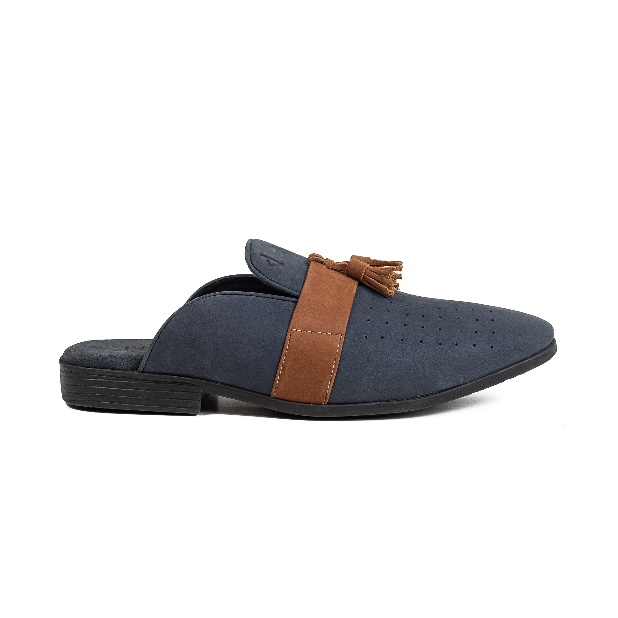 Men's Navy Nubuck Leather Slip-On Half Shoes | Vibrant® Stylish Comfort with TPR Outsole - Vibrantbd.com