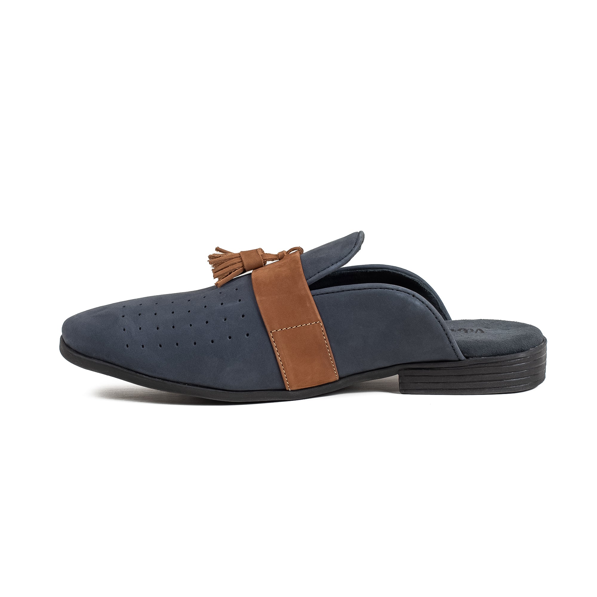 Men's Navy Nubuck Leather Slip-On Half Shoes | Vibrant® Stylish Comfort with TPR Outsole - Vibrantbd.com