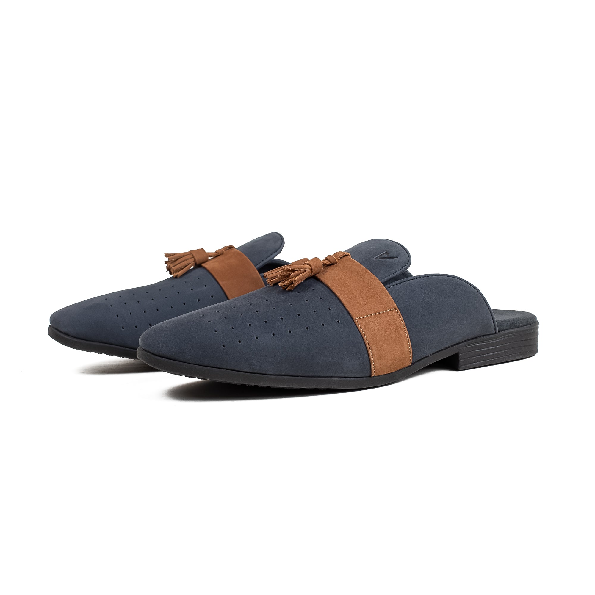 Men's Navy Nubuck Leather Slip-On Half Shoes | Vibrant® Stylish Comfort with TPR Outsole - Vibrantbd.com
