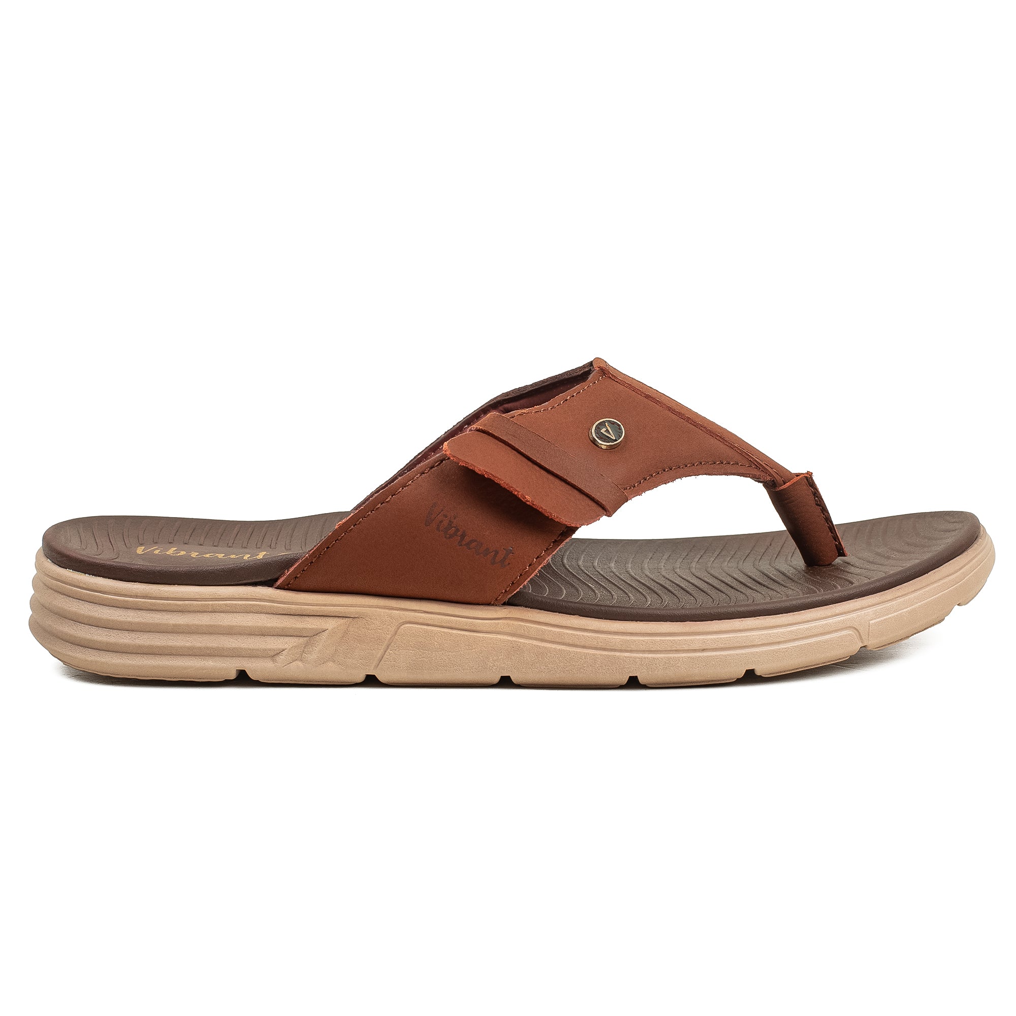 Vibrant Men's Brown Nubuck Leather Toe-Post Sandal – Lightweight Phylon Sole & Cushioned Insole for Maximum Comfort & Style - Vibrantbd.com