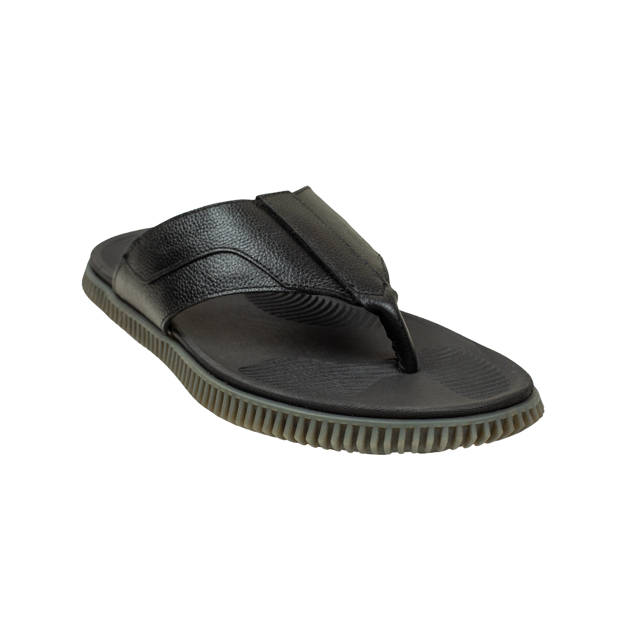Vibrant Men's Black Leather Toe-Post Sandal – Stylish & Comfortable Casual Wear