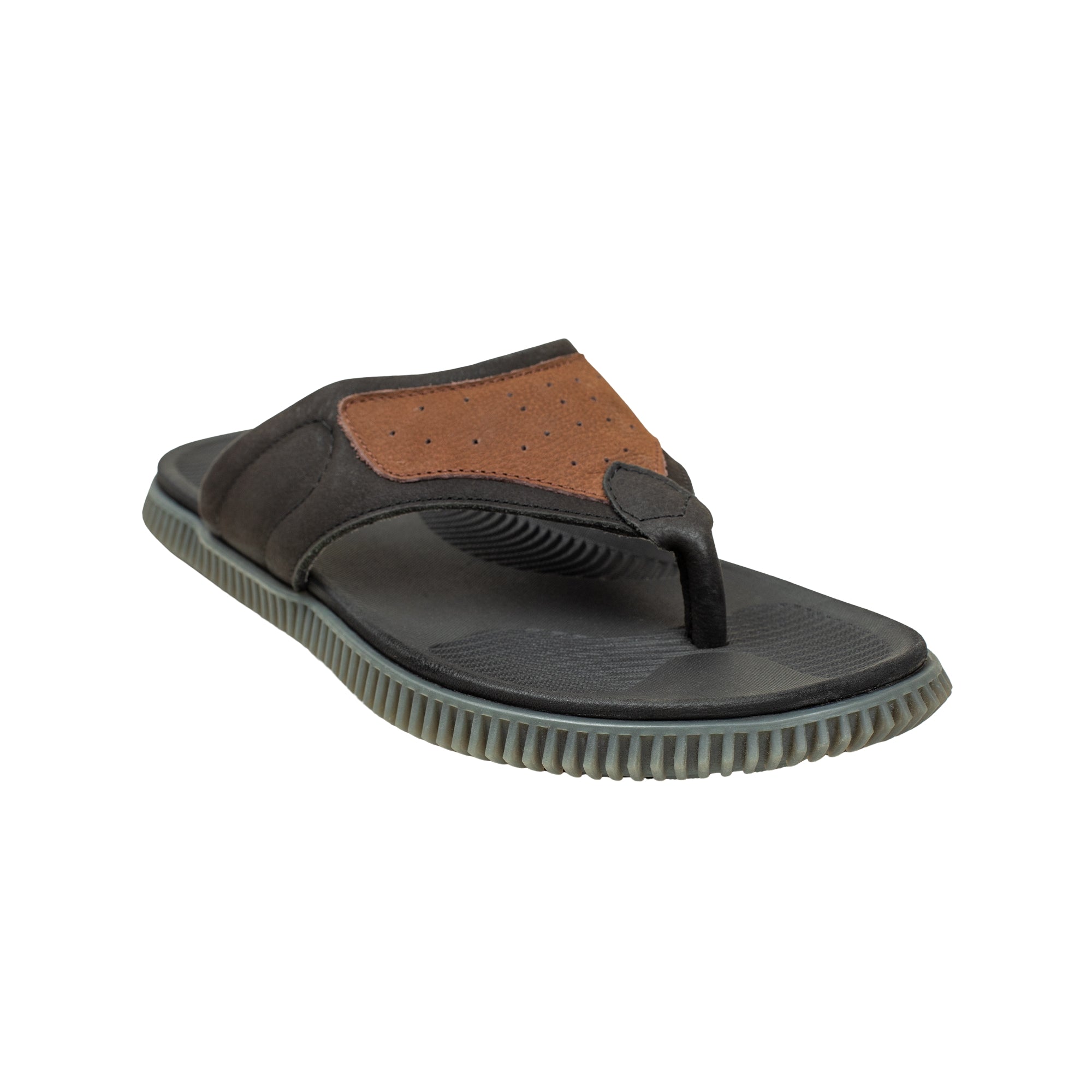Vibrant Men's Black Leather Toe-Post Sandal – Stylish & Comfortable Casual Wear
