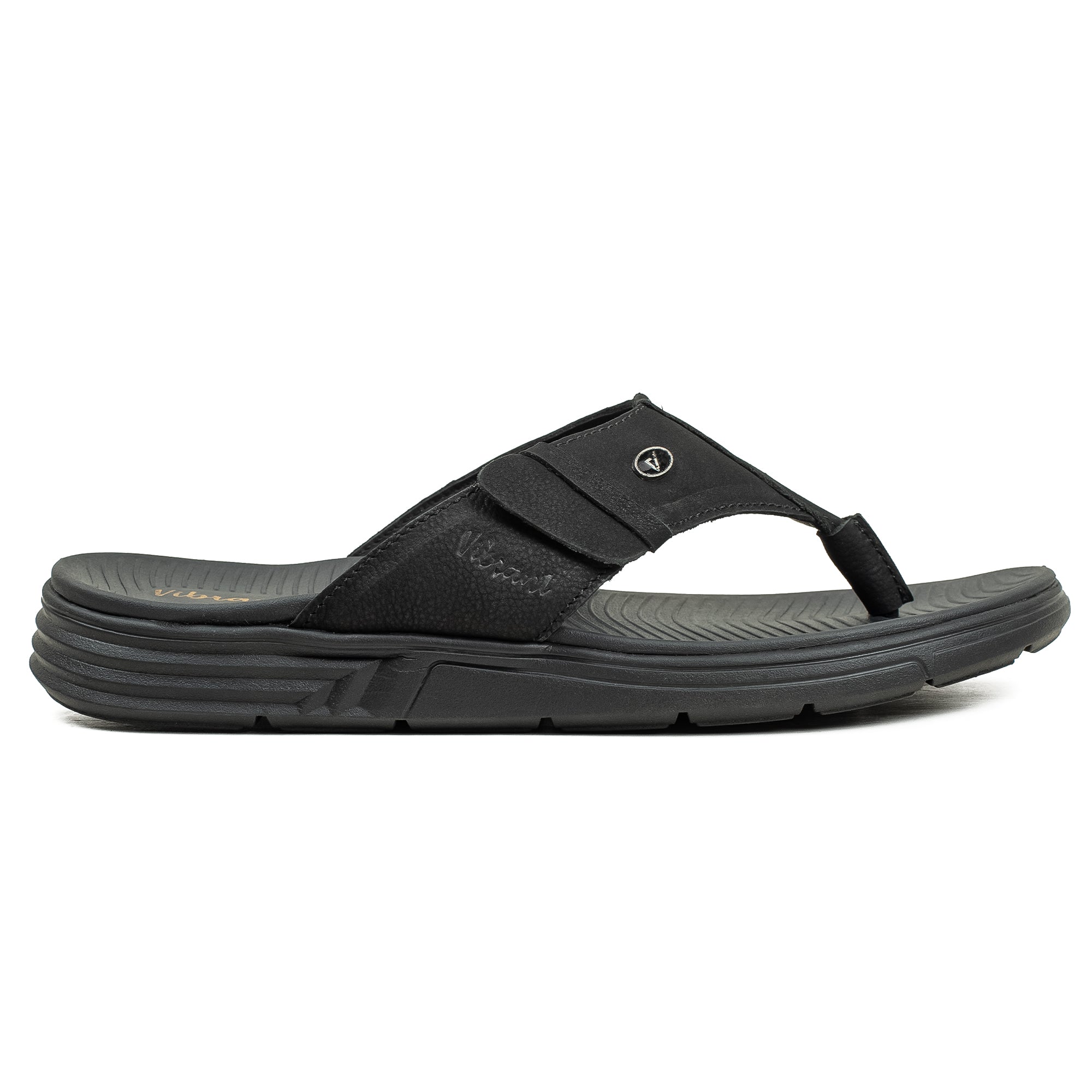 Vibrant Men's Black Nubuck Leather Toe-Post Sandal – Lightweight Phylon Sole & Cushioned Insole for Maximum Comfort & Style - Vibrantbd.com