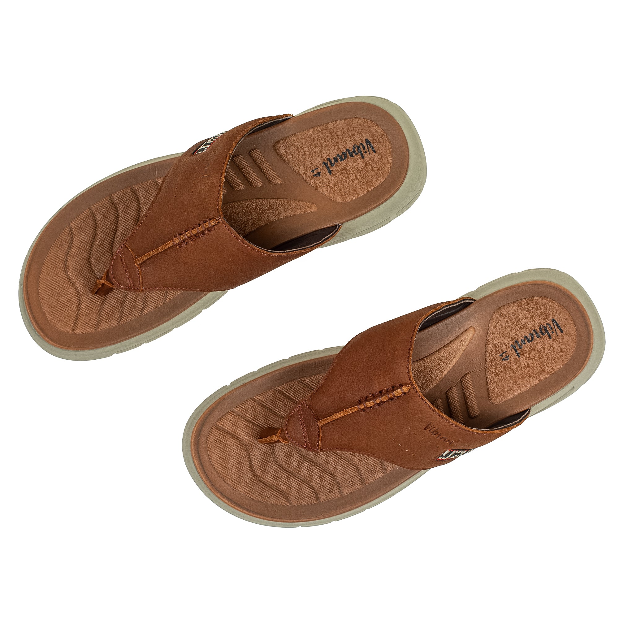 Men's Brown Nubuck Leather Toe-Post Sandals Vibrant® Summer Sandals with Phylon Outsole and Cushioned Insole 39
