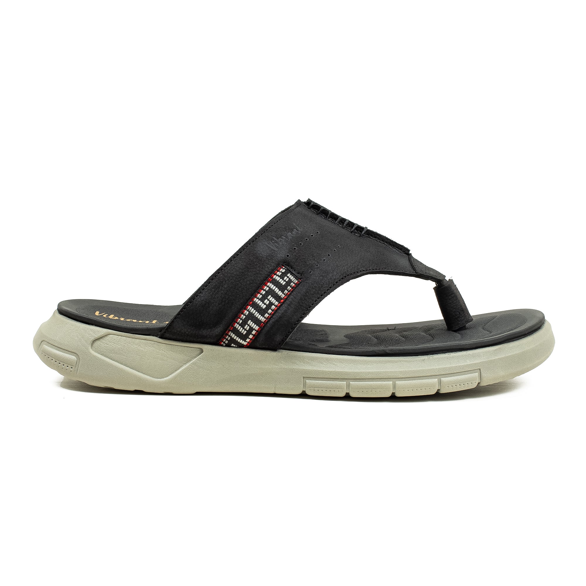 Men's Black Nubuck Leather Toe-Post Sandals | Vibrant® Summer Sandals with Phylon Outsole and Cushioned Insole - Vibrantbd.com