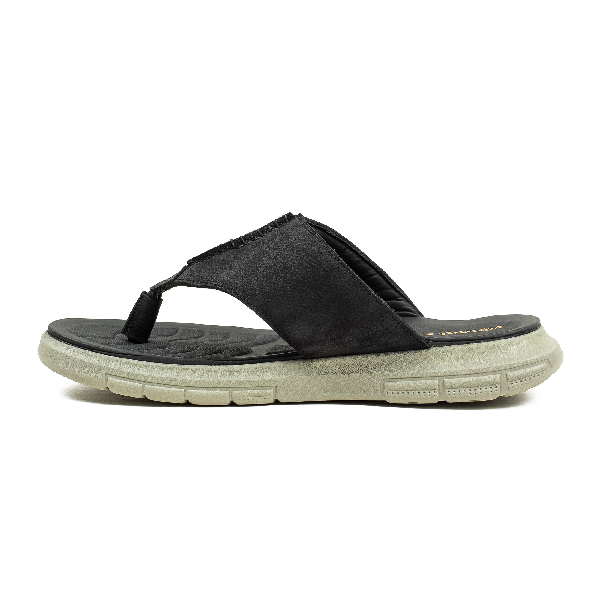 Men's Black Nubuck Leather Toe-Post Sandals | Vibrant® Summer Sandals with Phylon Outsole and Cushioned Insole - Vibrantbd.com