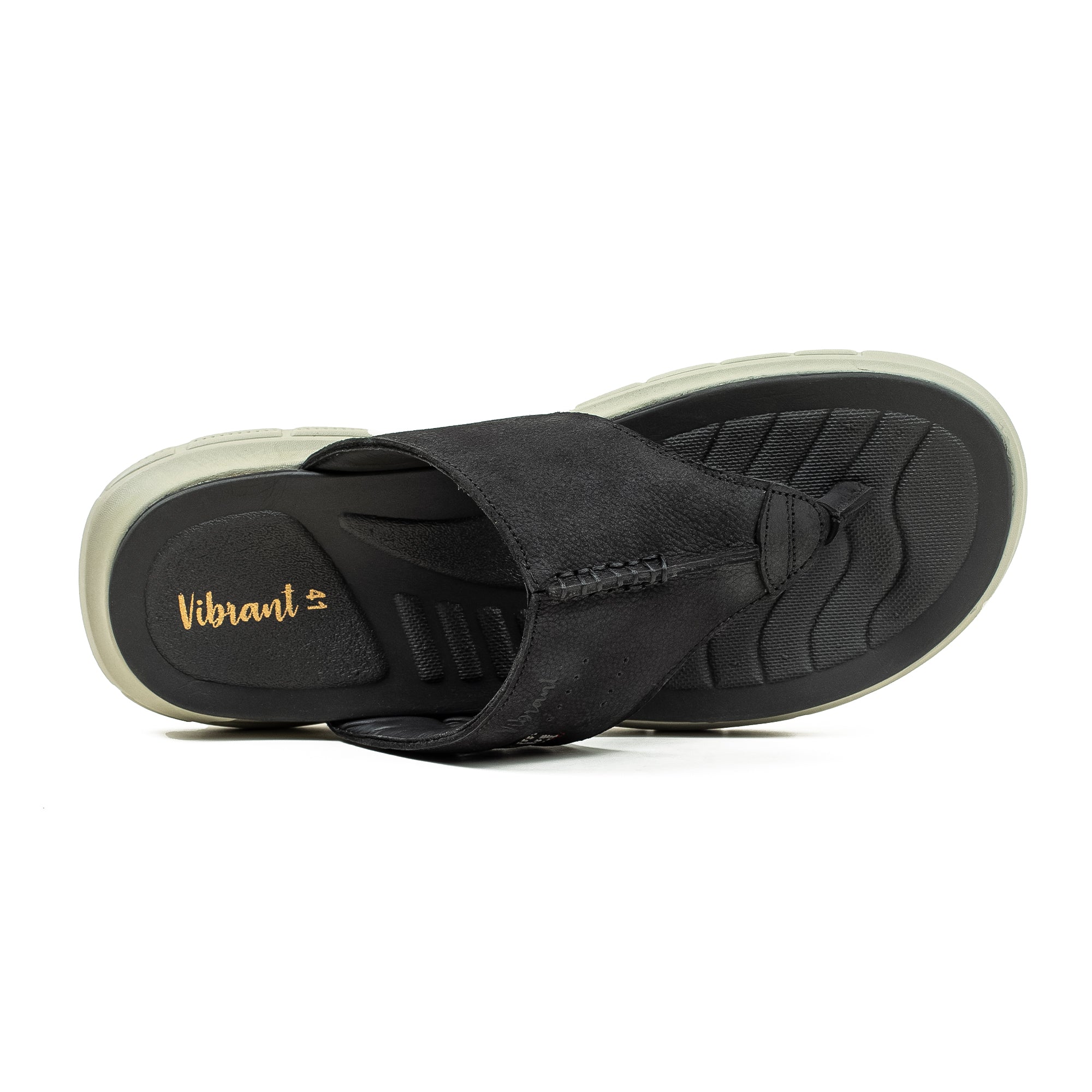 Men's Black Nubuck Leather Toe-Post Sandals | Vibrant® Summer Sandals with Phylon Outsole and Cushioned Insole - Vibrantbd.com