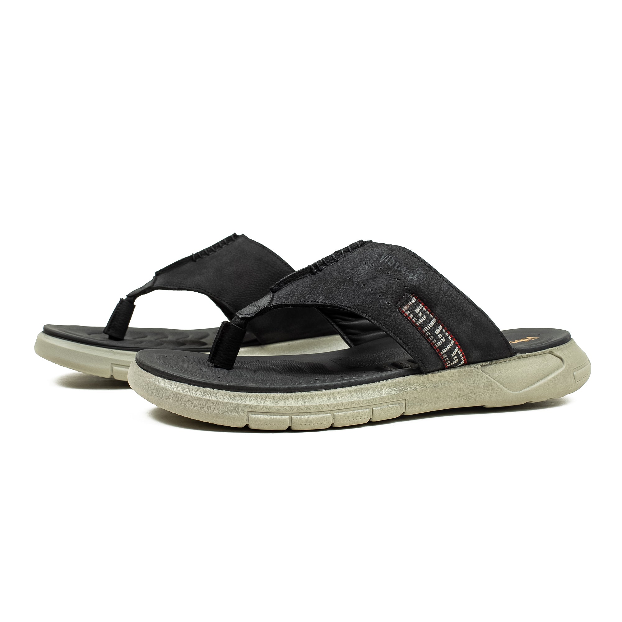 Men's Black Nubuck Leather Toe-Post Sandals | Vibrant® Summer Sandals with Phylon Outsole and Cushioned Insole - Vibrantbd.com