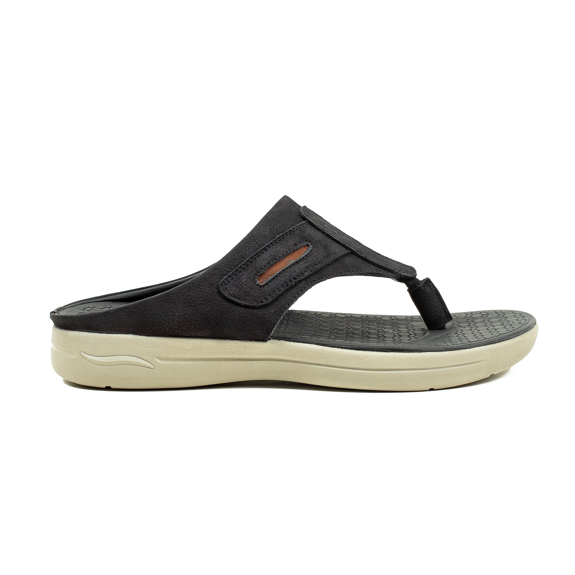 Men's Black Nubuck Leather Toe-Post Sandals | Vibrant® Summer Sandals with Phylon Outsole and Cushioned Insole - Vibrantbd.com