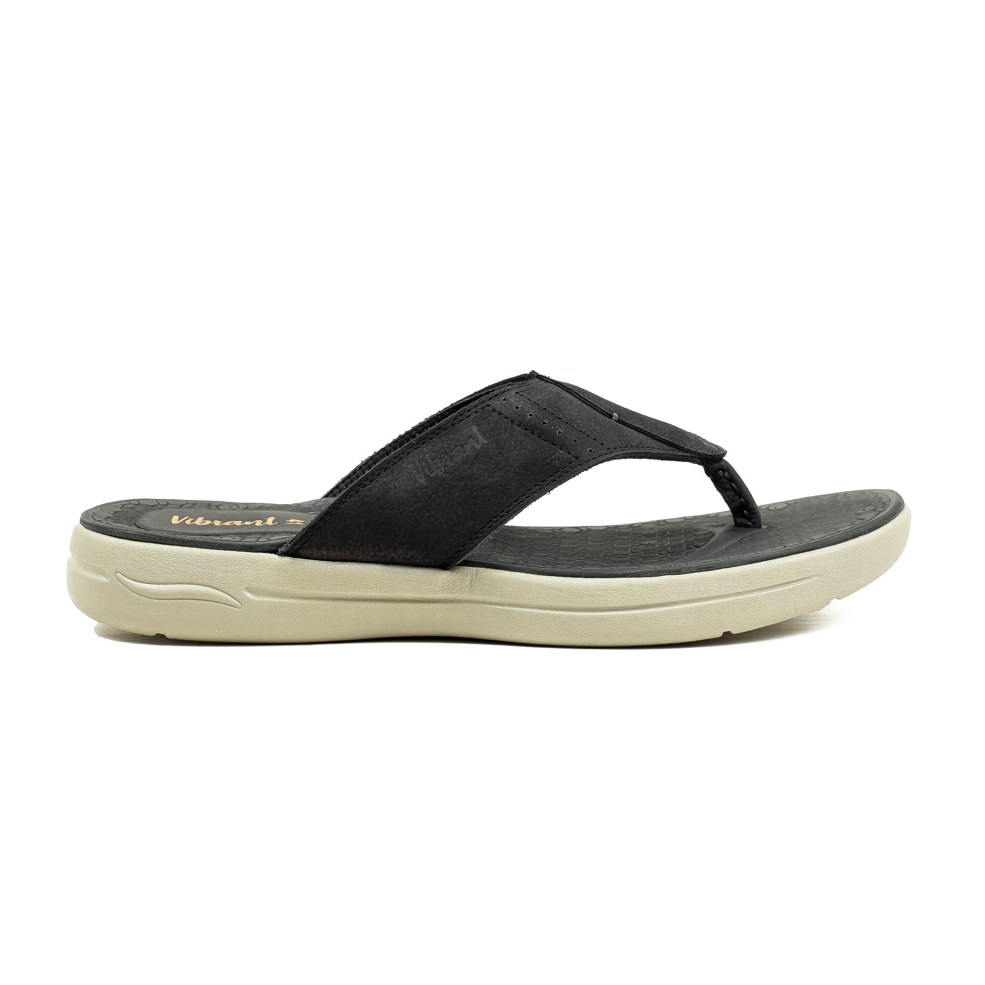 Men's Black Nubuck Leather Toe-Post Sandals | Vibrant® Summer Sandals with Phylon Outsole and Cushioned Insole - Vibrantbd.com