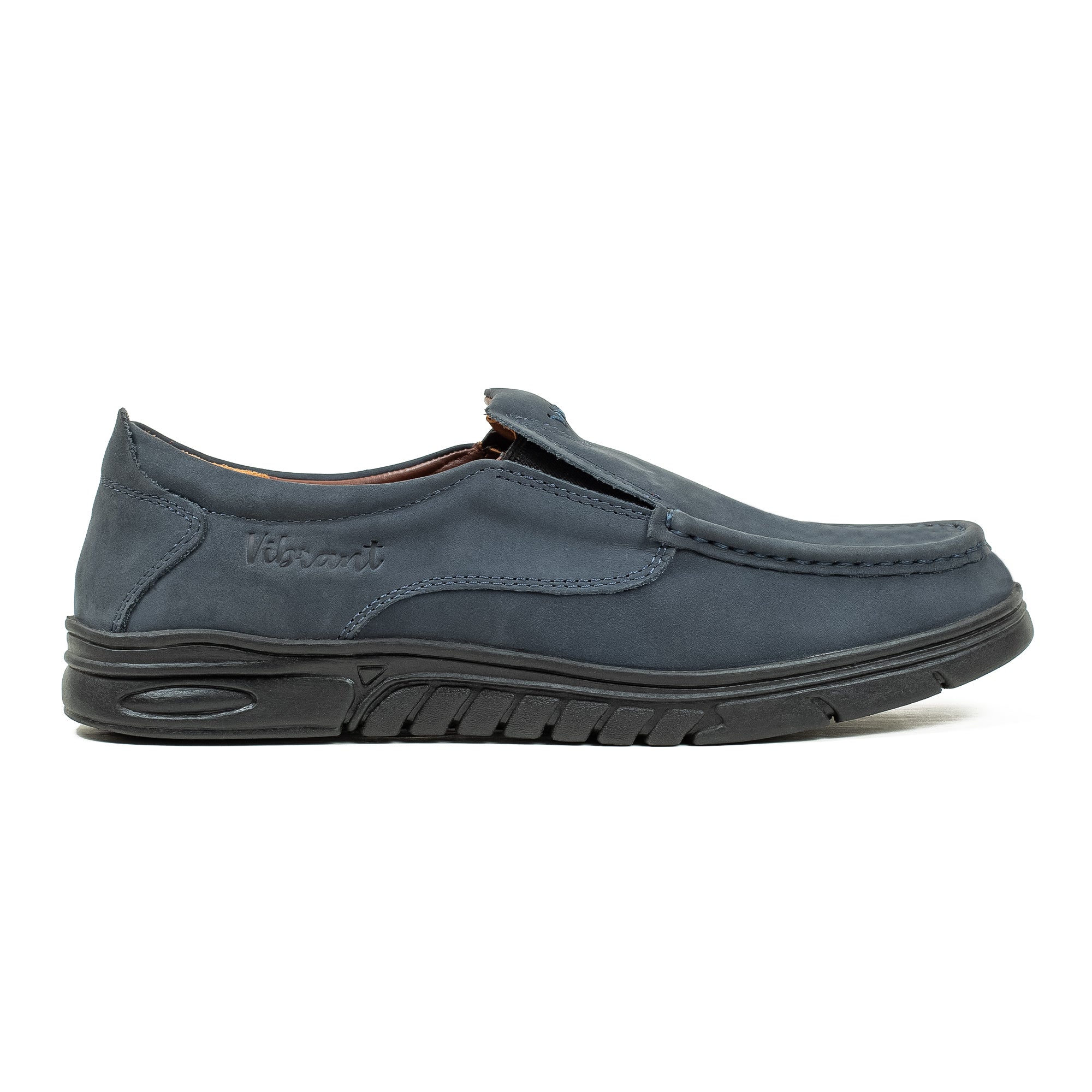 Men's Navy Nubuck Leather Slip-On Shoes | Vibrant® Comfort with TPR Outsole and Cushioned Insole - Vibrantbd.com