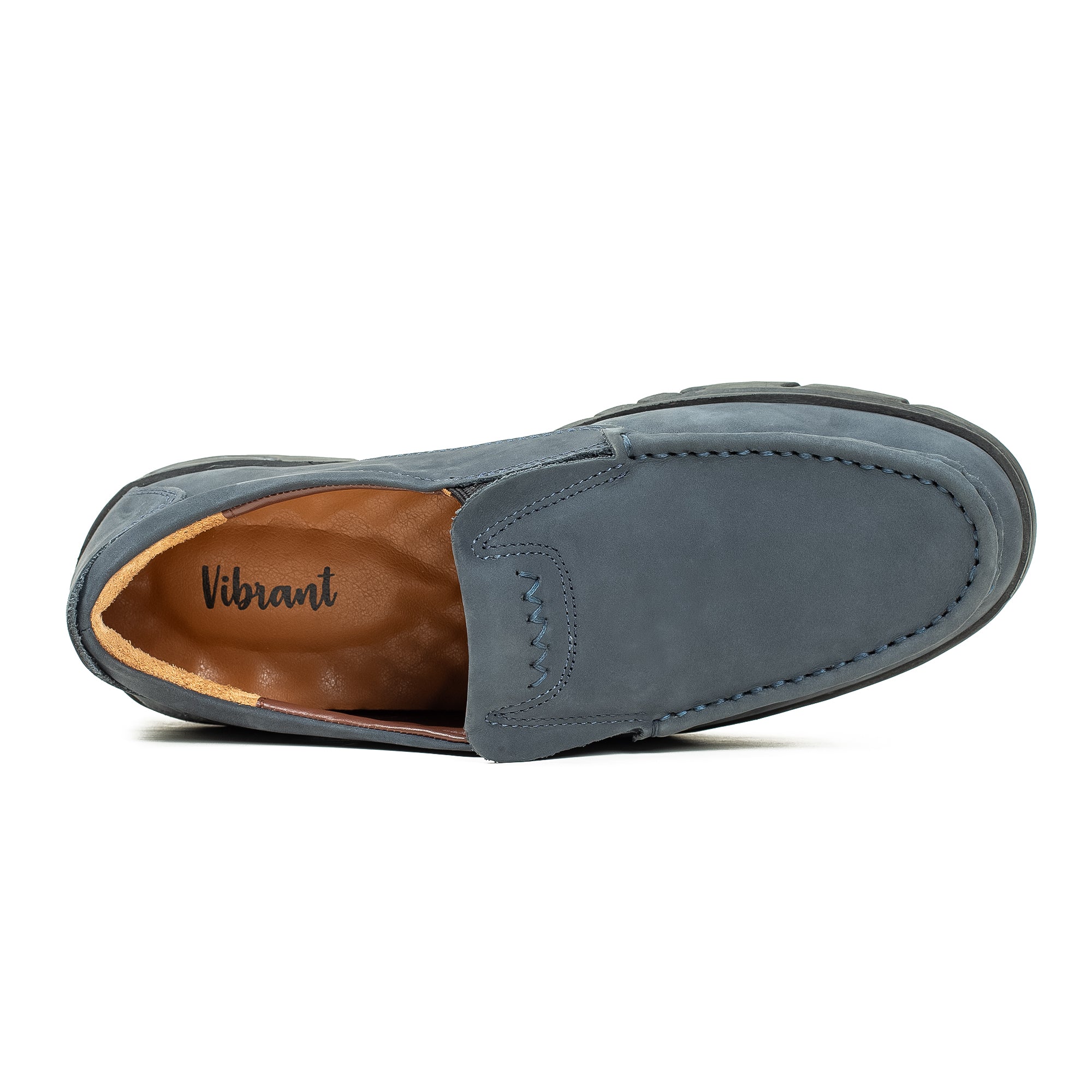 Men's Navy Nubuck Leather Slip-On Shoes | Vibrant® Comfort with TPR Outsole and Cushioned Insole - Vibrantbd.com