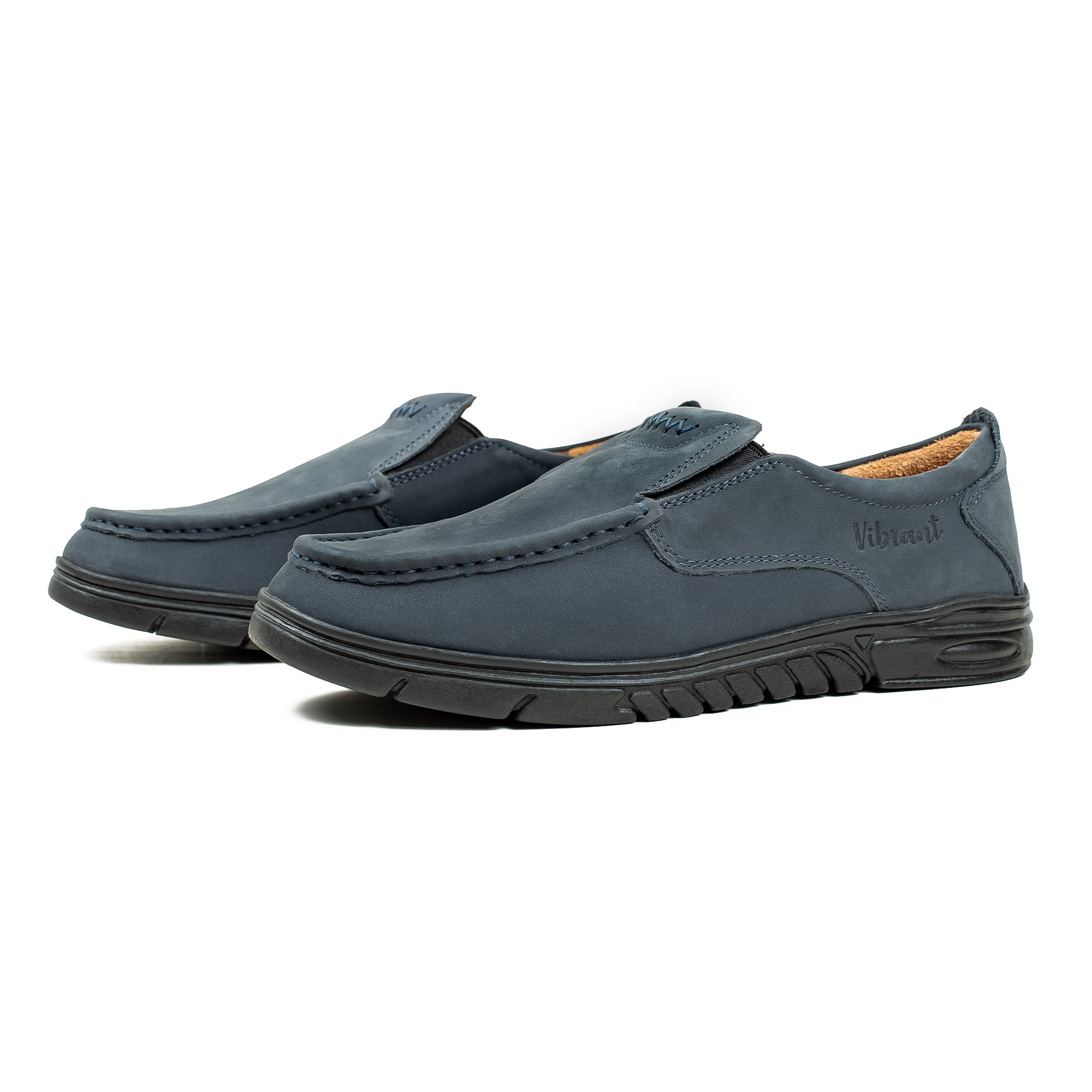 Men's Navy Nubuck Leather Slip-On Shoes | Vibrant® Comfort with TPR Outsole and Cushioned Insole - Vibrantbd.com