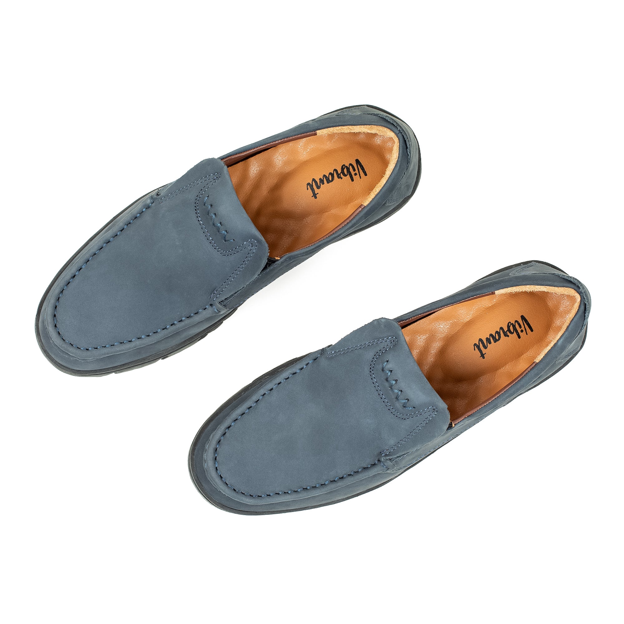 Men's Navy Nubuck Leather Slip-On Shoes | Vibrant® Comfort with TPR Outsole and Cushioned Insole - Vibrantbd.com