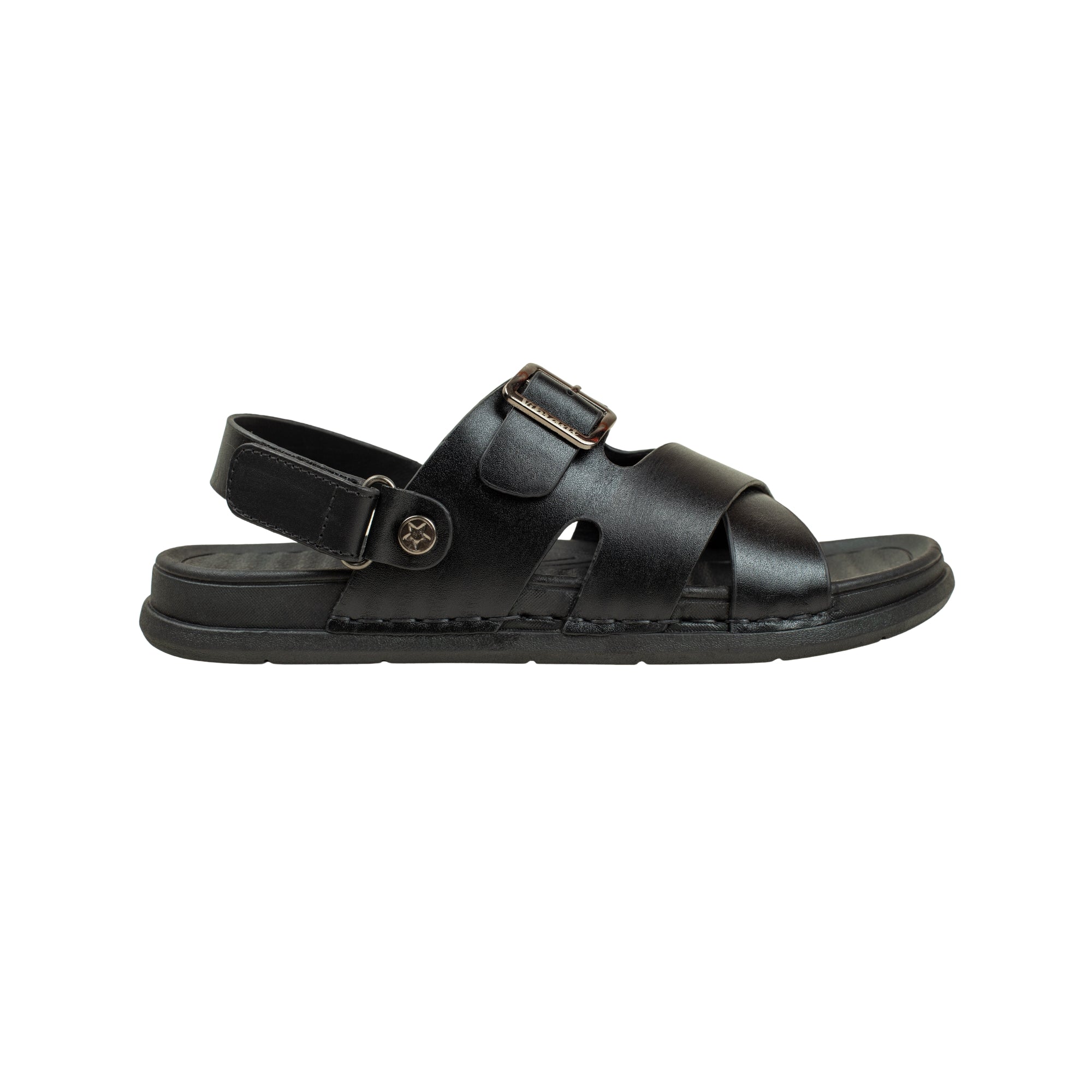 Vibrant Men's Black Leather Toe-Post Sandal – Stylish & Comfortable Casual Wear
