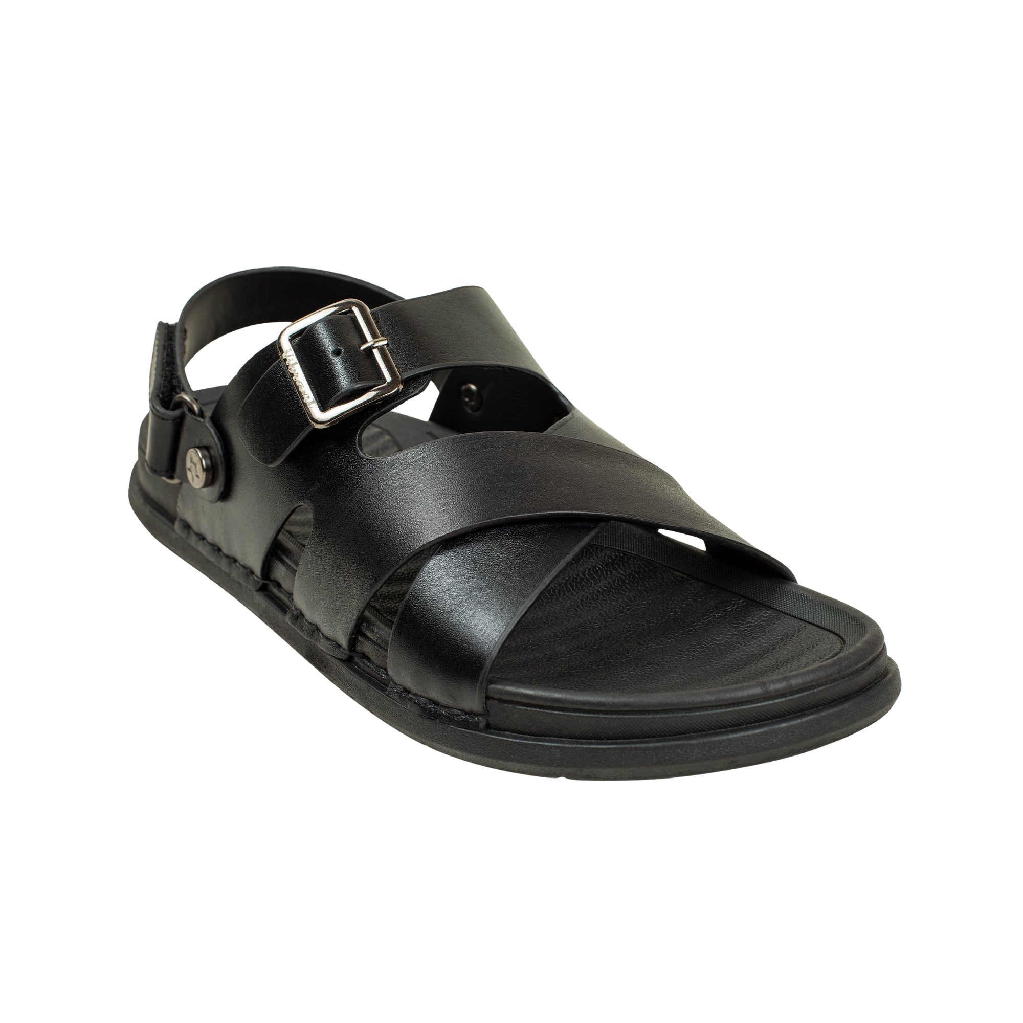 Vibrant Men's Black Leather Toe-Post Sandal – Stylish & Comfortable Casual Wear