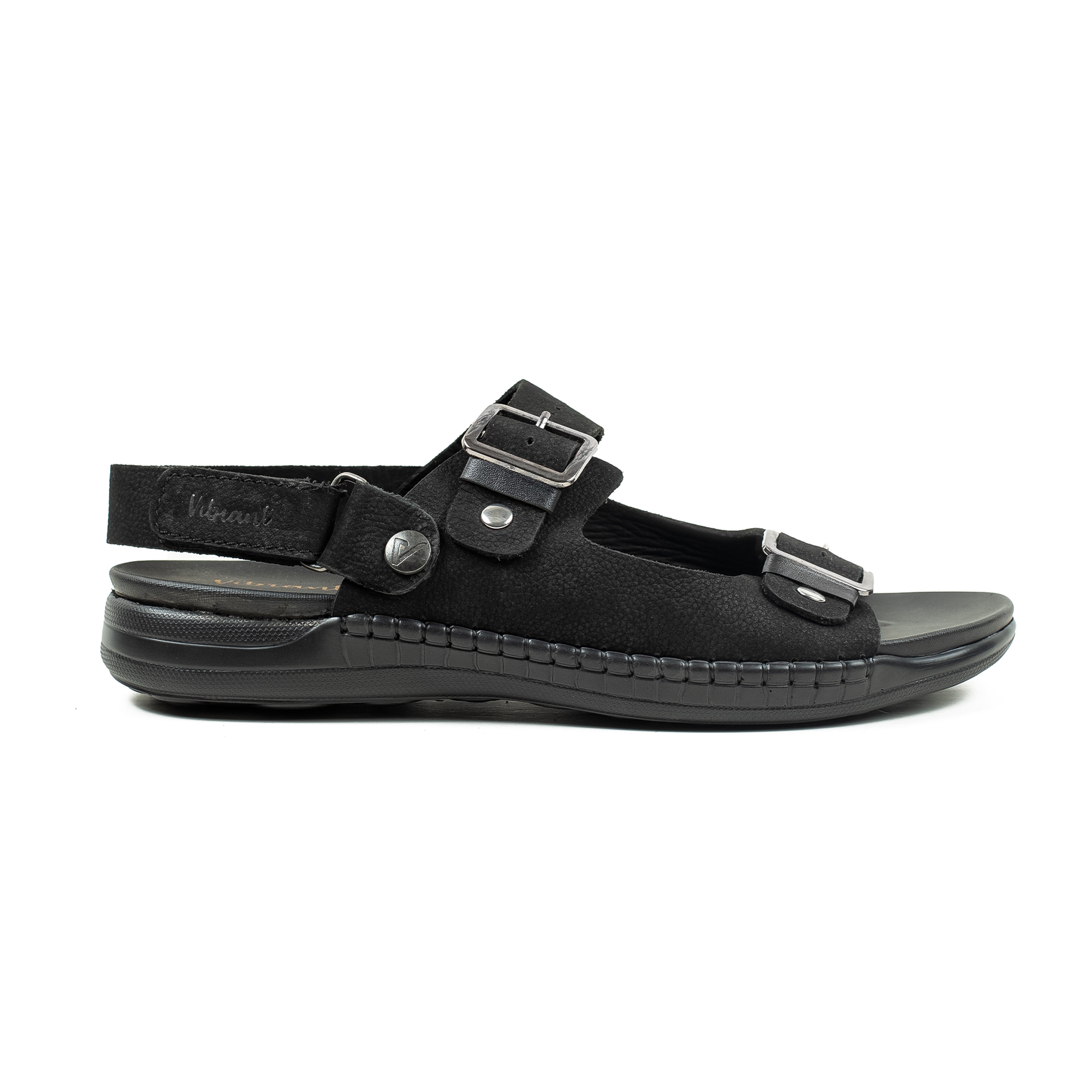 Men's Nubuck Leather Black Sandals | Vibrant® Adjustable Buckle Straps Casual Sandals with Comfort Sole - Vibrantbd.com