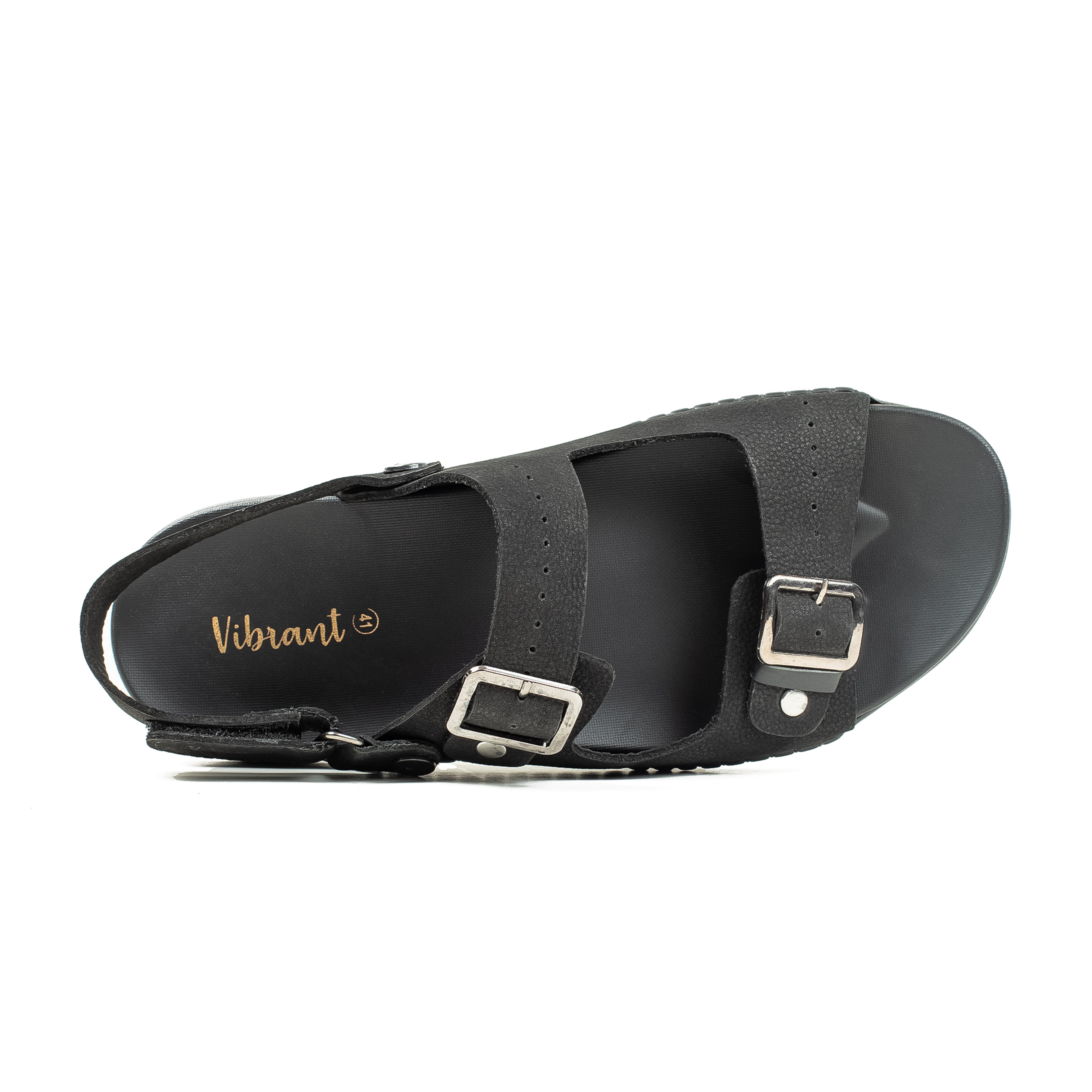Men's Nubuck Leather Black Sandals | Vibrant® Adjustable Buckle Straps Casual Sandals with Comfort Sole - Vibrantbd.com