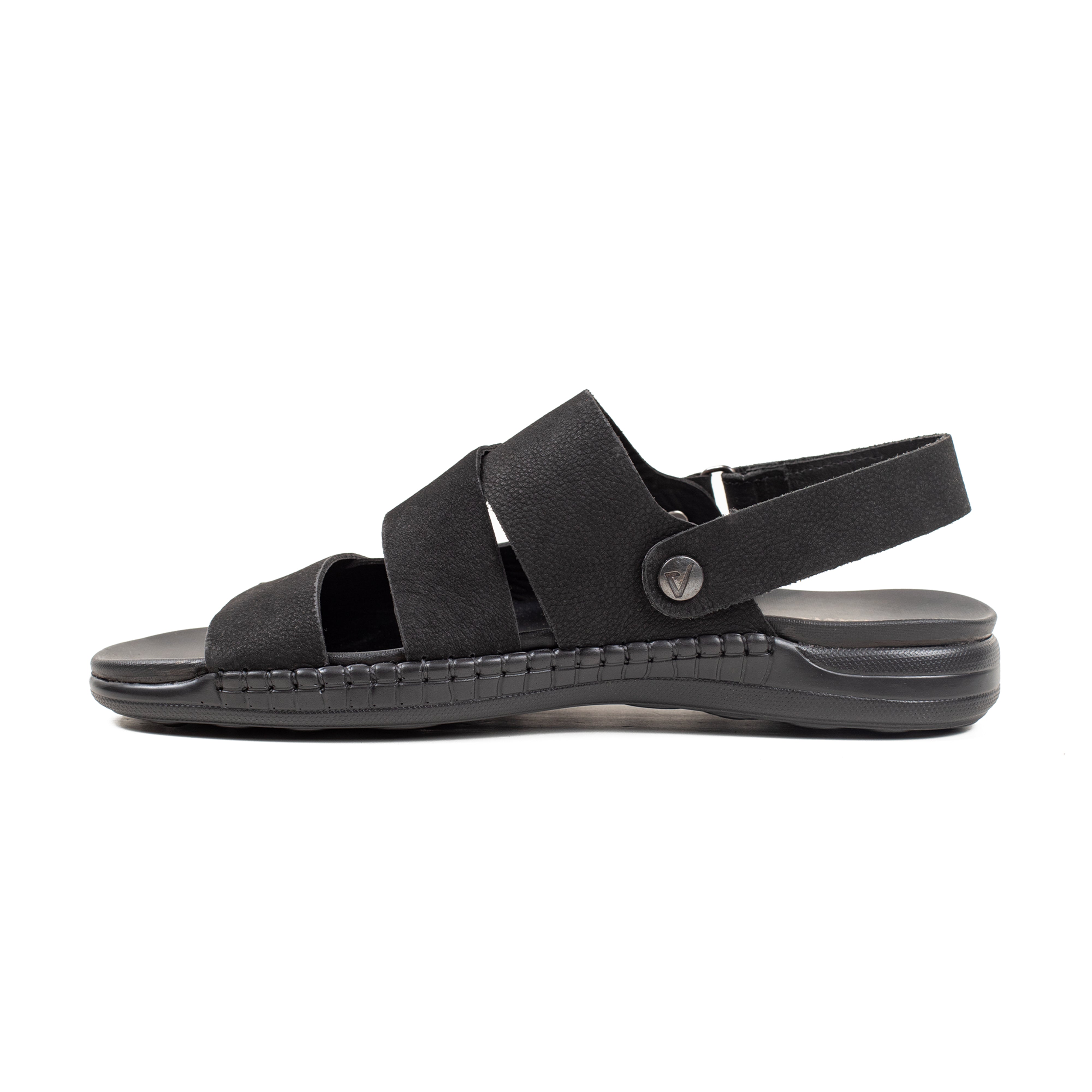 Men's Premium Black Nubac Leather Sandals | Vibrant® Adjustable Casual Slip-On with Comfort Sole - Vibrantbd.com