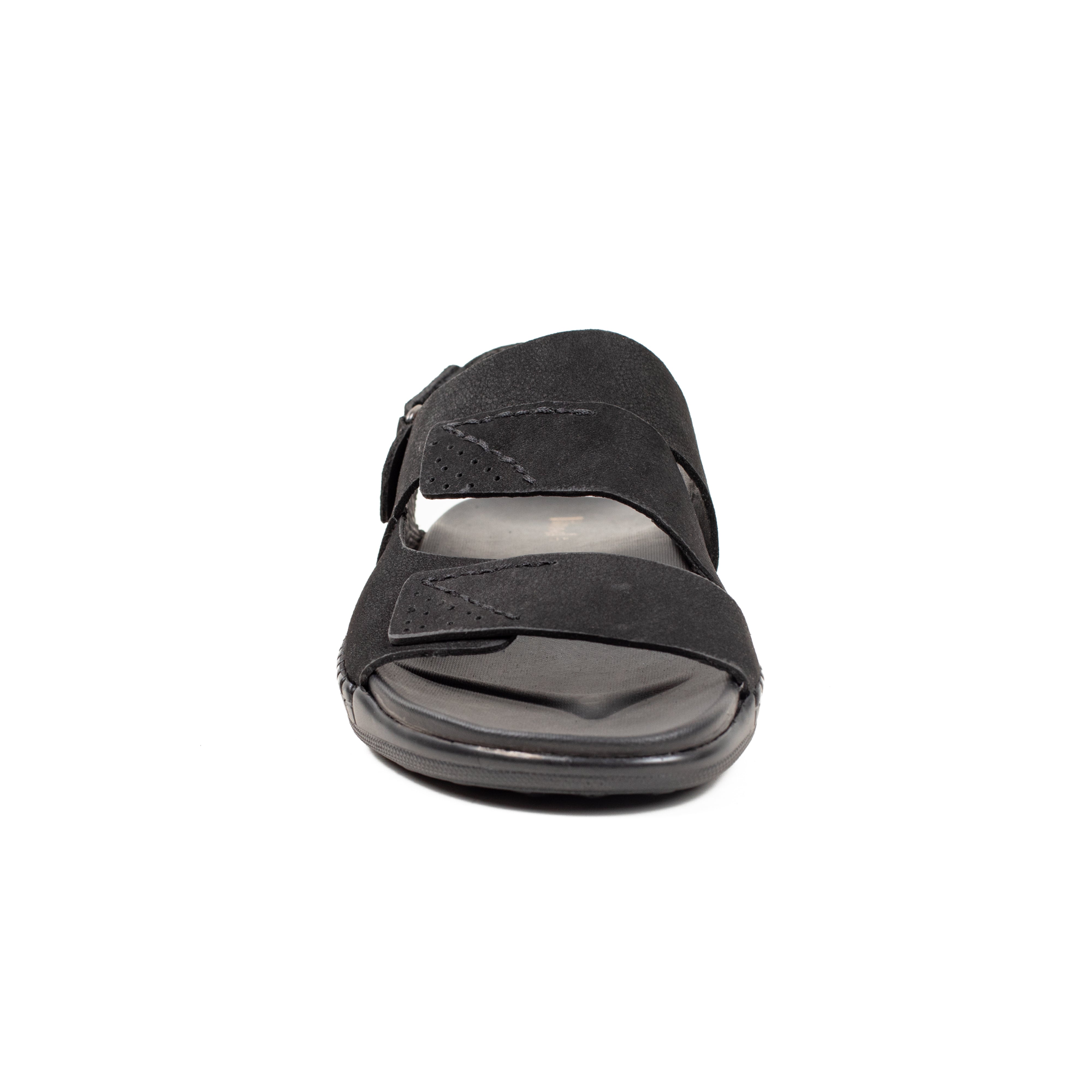 Men's Premium Black Nubac Leather Sandals | Vibrant® Adjustable Casual Slip-On with Comfort Sole - Vibrantbd.com