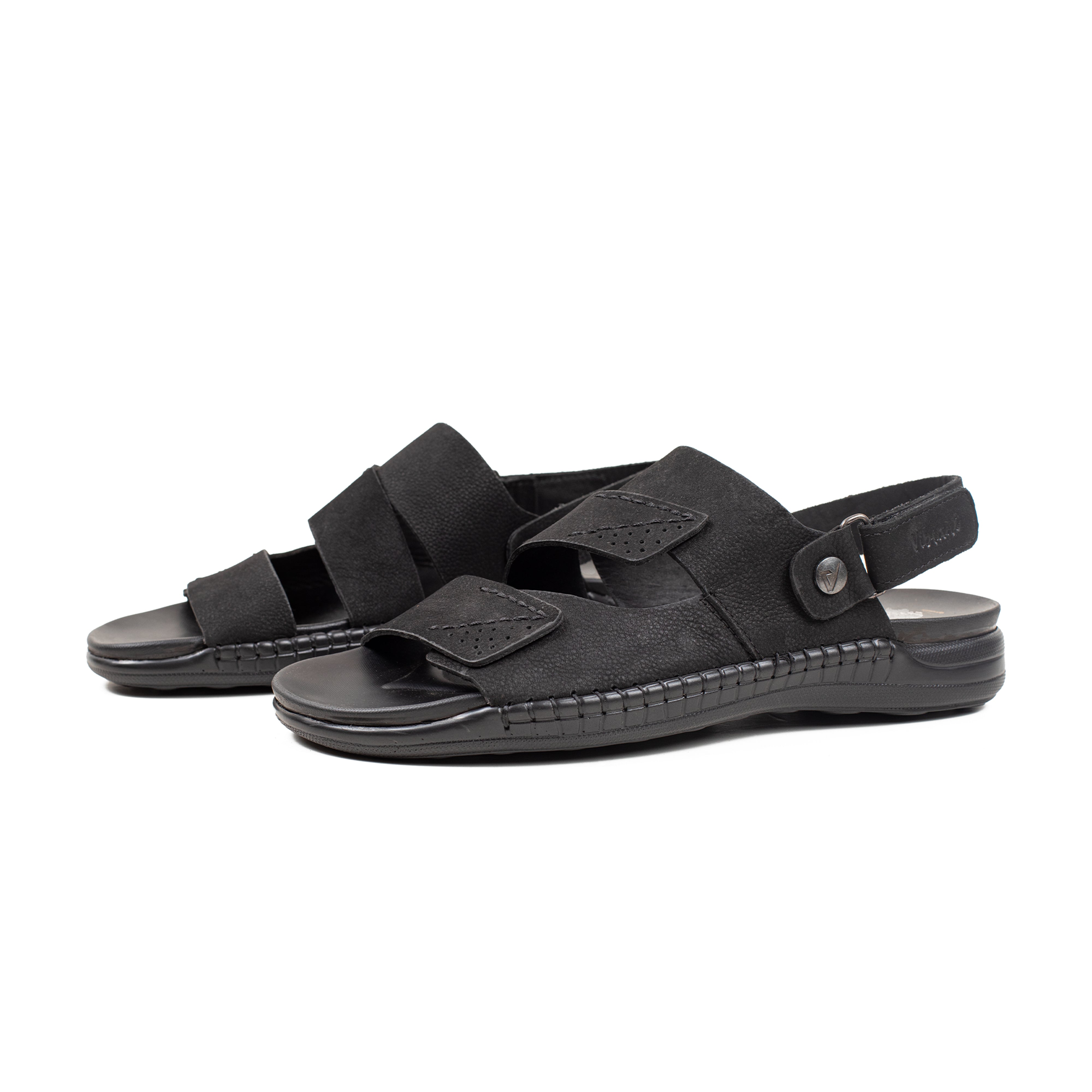 Men's Premium Black Nubac Leather Sandals | Vibrant® Adjustable Casual Slip-On with Comfort Sole - Vibrantbd.com