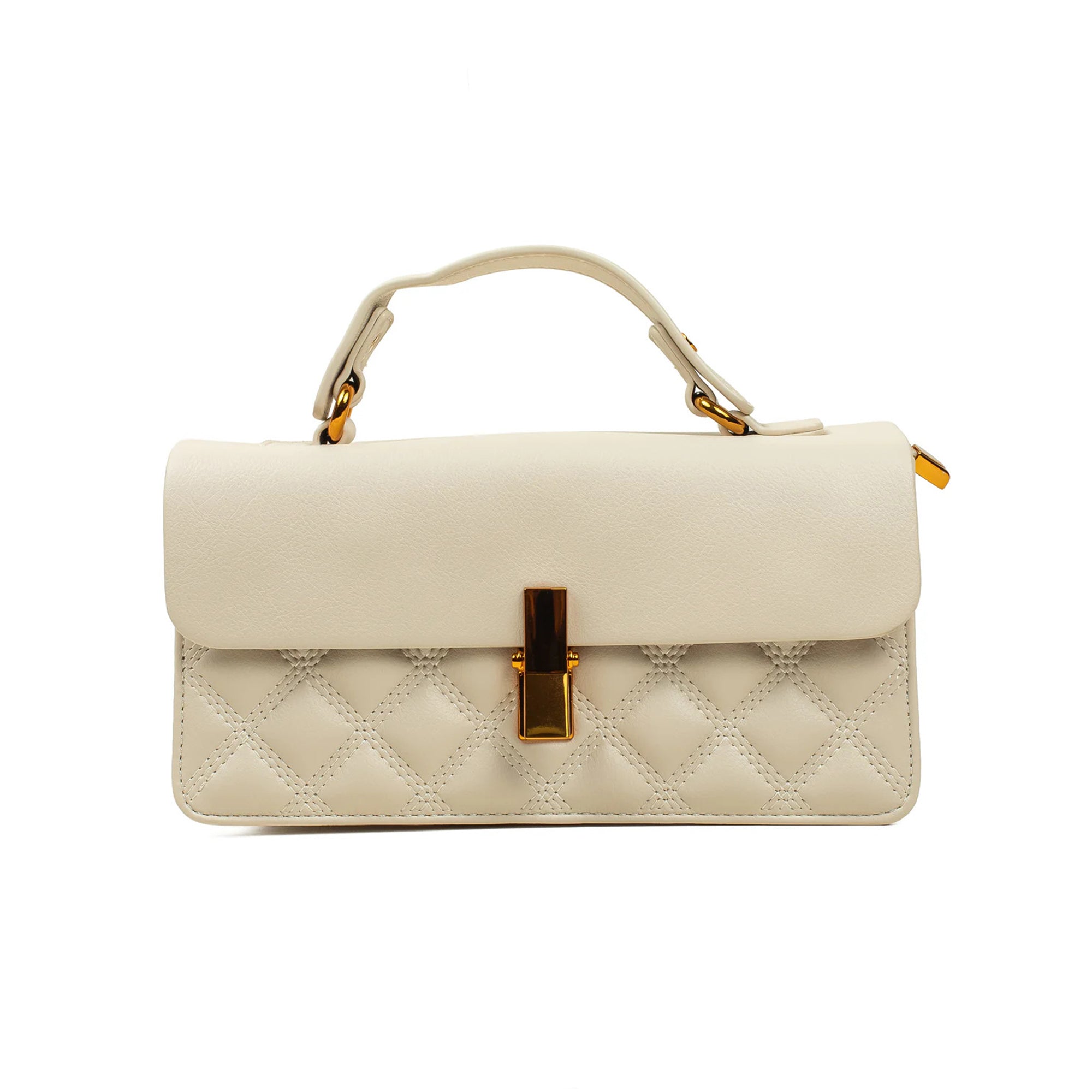 White Quilted Satchel Bag with Chain Strap - Vibrantbd.com