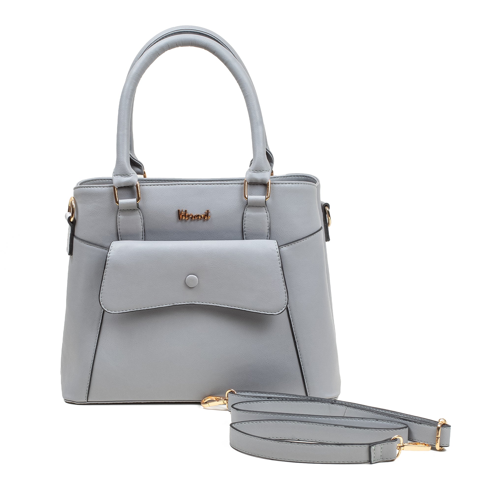 Elegant Ladies PU Leather Handbag in Gray | Vibrant® Multi-Compartment Tote with Flap Pocket - Vibrantbd.com