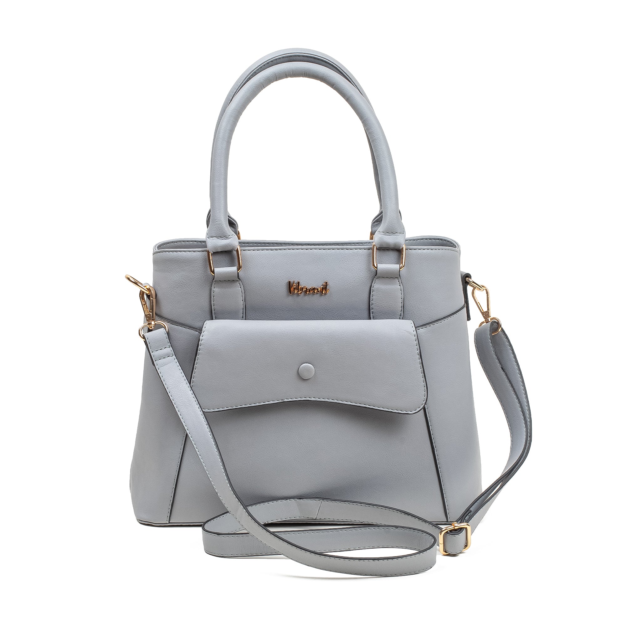 Elegant Ladies PU Leather Handbag in Gray | Vibrant® Multi-Compartment Tote with Flap Pocket - Vibrantbd.com