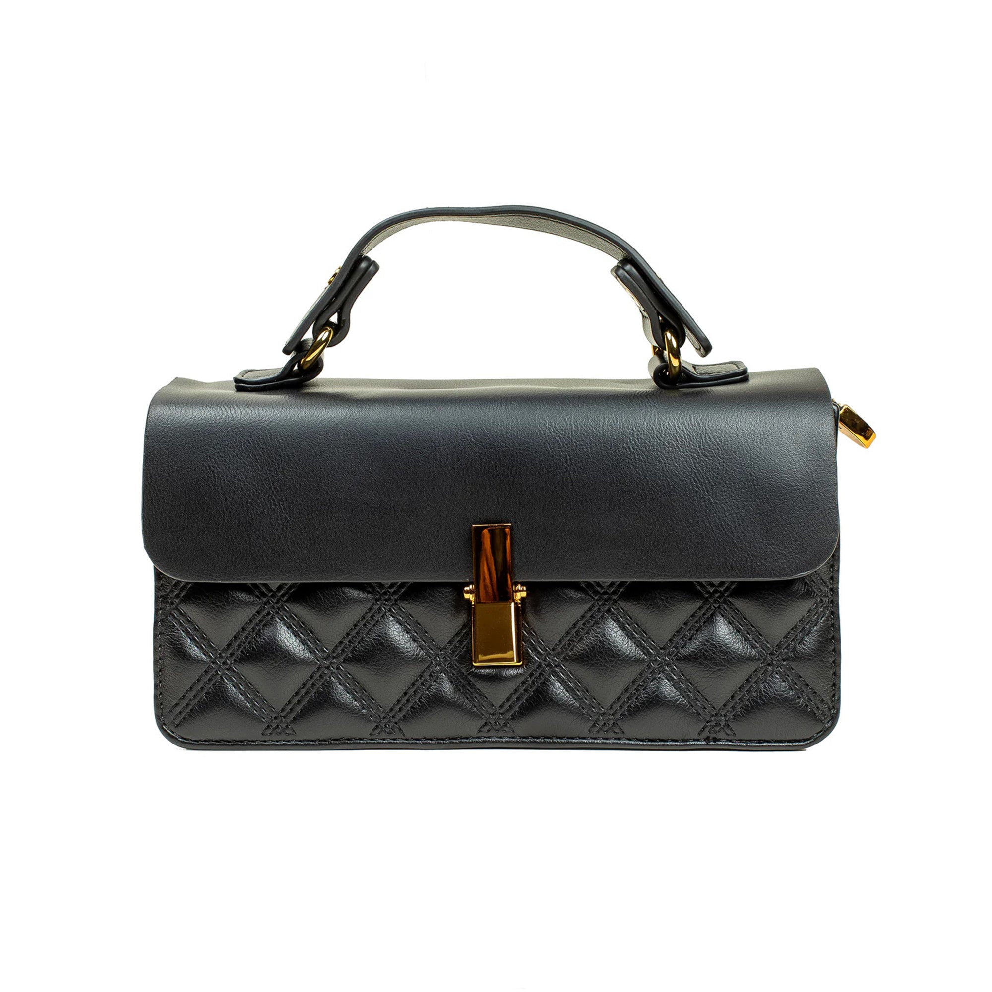 Black Quilted Satchel Bag with Chain Strap - Vibrantbd.com