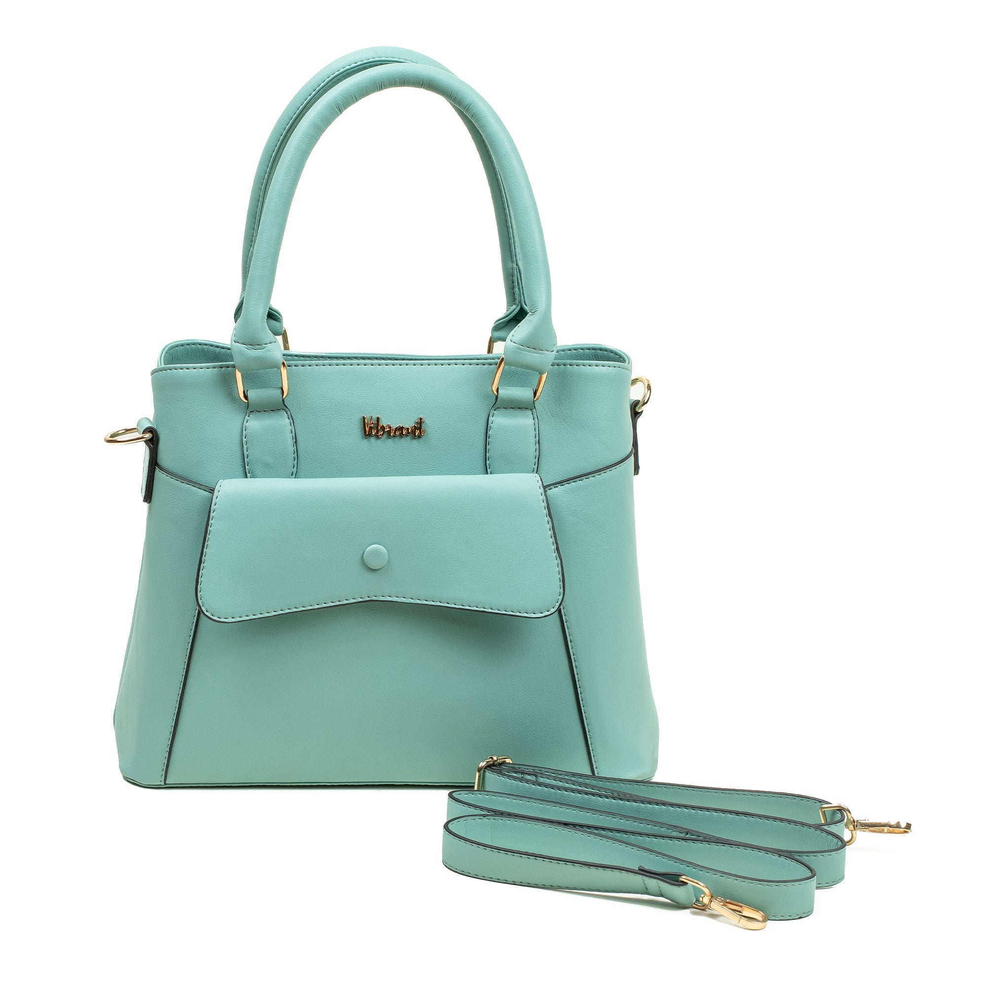 Elegant Ladies PU Leather Handbag in Mint Green | Vibrant® Multi-Compartment Tote with Flap Pocket - Vibrantbd.com