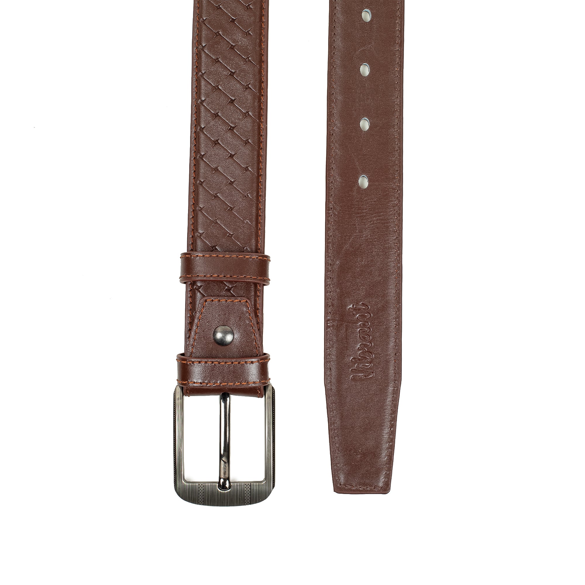 Men's Brown Genuine Leather Belt with Elegant Stitch Design and Durable Metal Buckle - Vibrantbd.com