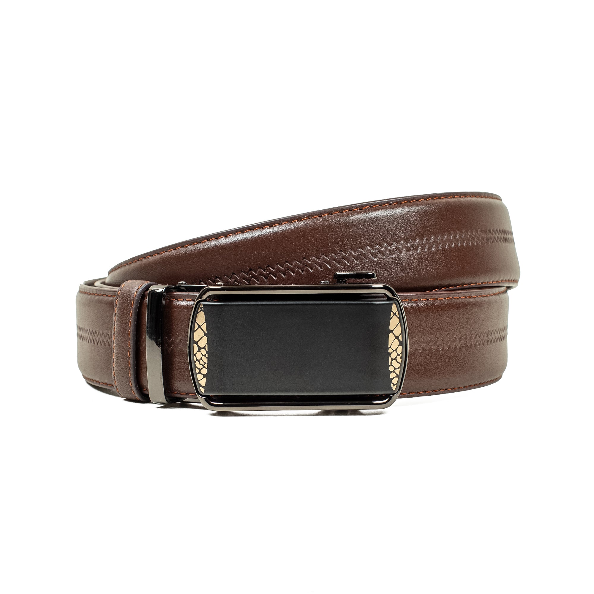 Vibrant Men's Premium Leather Belt – Brown Automatic Gear Buckle Belt for Formal & Casual Wear