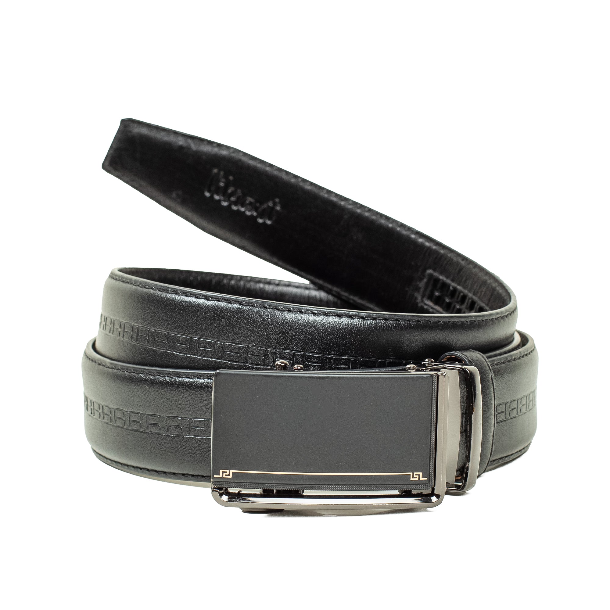 Men's Black Genuine Leather Gear Belt with Automatic Buckle - Vibrantbd.com