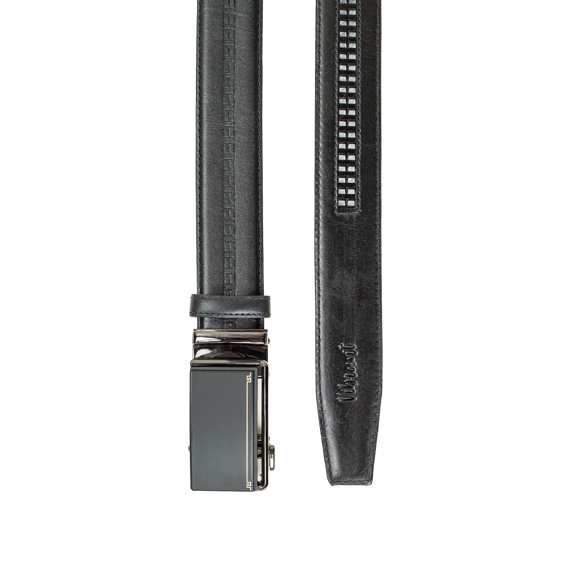 Men's Black Genuine Leather Gear Belt with Automatic Buckle - Vibrantbd.com