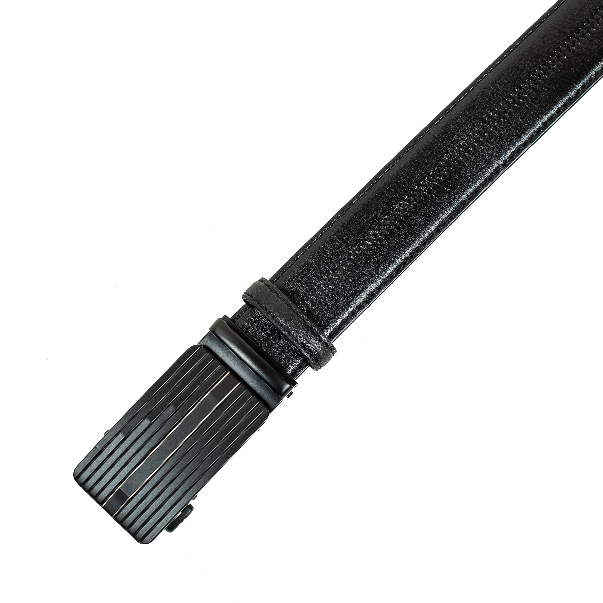 Men's Black Genuine Leather Gear Belt with Automatic Buckle