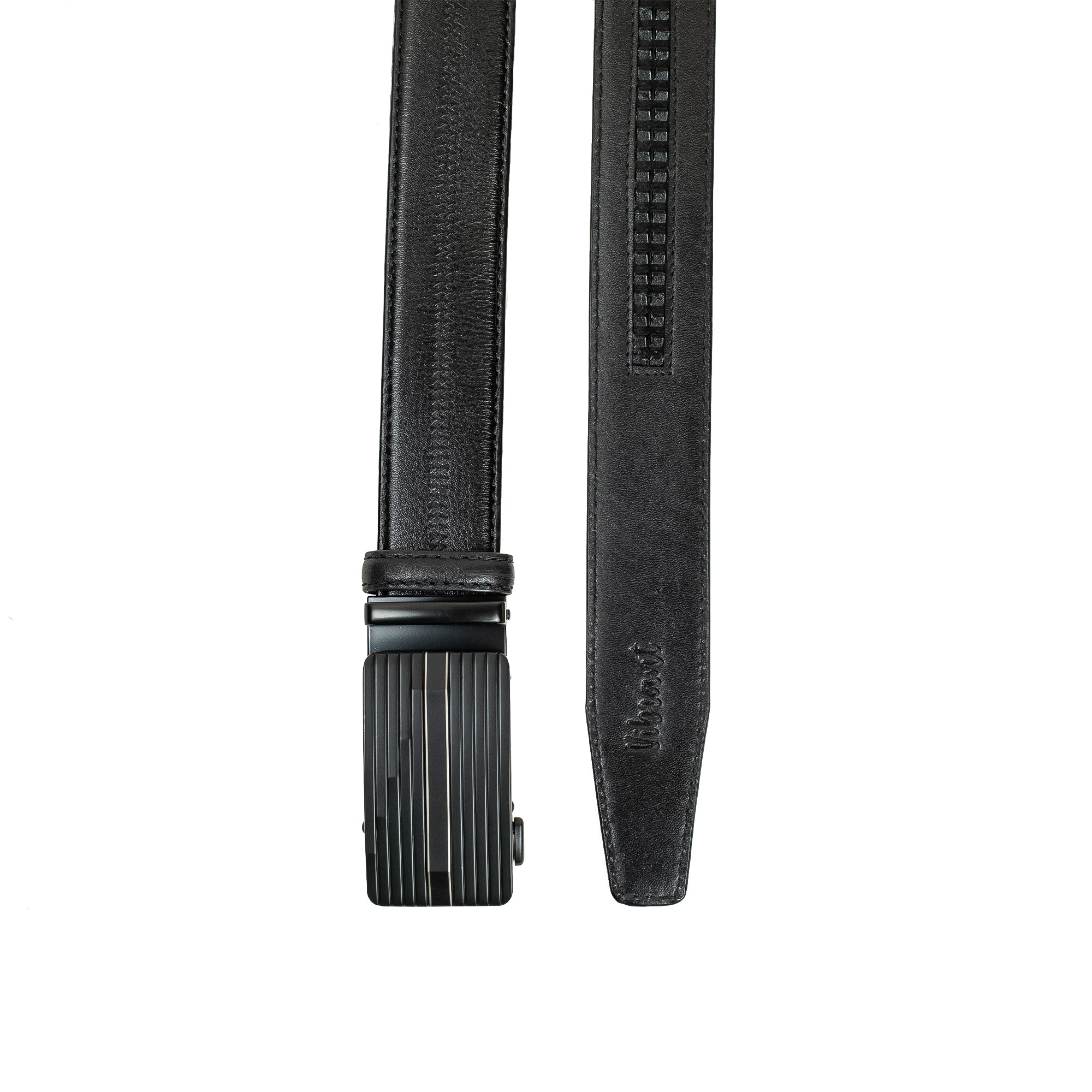 Men's Black Genuine Leather Gear Belt with Automatic Buckle